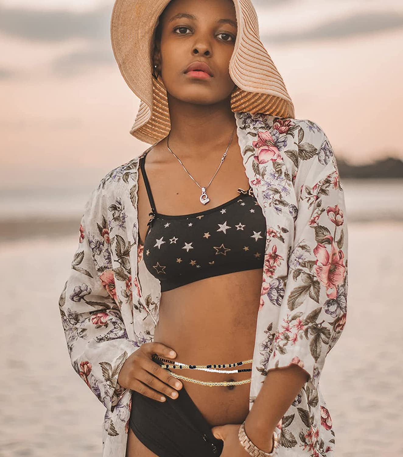 KOHOTA 32PCS Waist Bead for Women Summer Body Chain African Belly Beads Bikini Jewelry Colorful Stretchy Elastic String Chains Apparel & Accessories > Jewelry > Body Jewelry Sunmoon