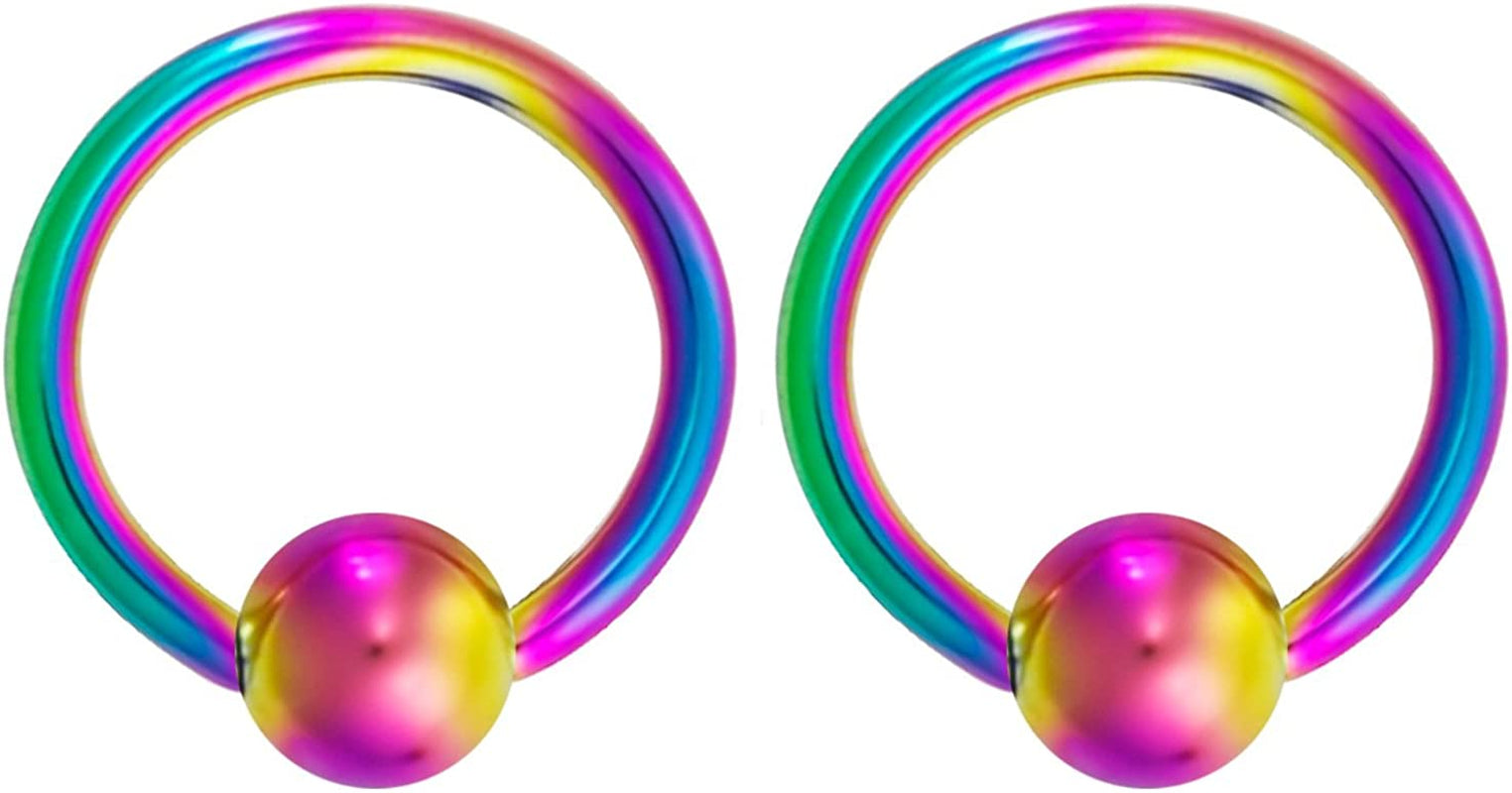 Forbidden Body Jewelry 316L Surgical Steel Captive Bead Piercing Hoop (Pair) 10G 12G 14G 16G 18G 20G, Diameter 6 to 12Mm Black and Rainbow Apparel & Accessories > Jewelry > Rings Forbidden Body Jewelry Rainbow: 14g, 12mm