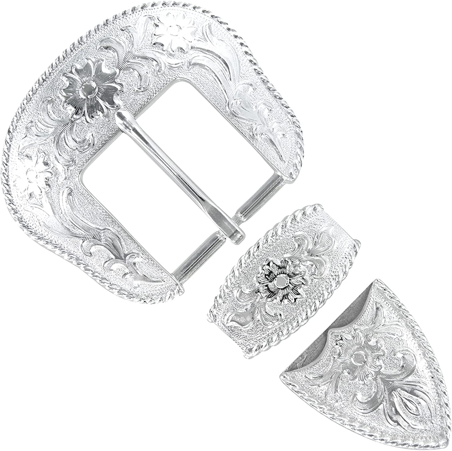 Cowboy Cowgirl Western Floral Engraved Replacement Belt Buckle Set Fits 1-1/2"(38Mm) Belt Strap Apparel & Accessories > Clothing Accessories > Belt Buckles Cowboy Craft Brighr Silver
