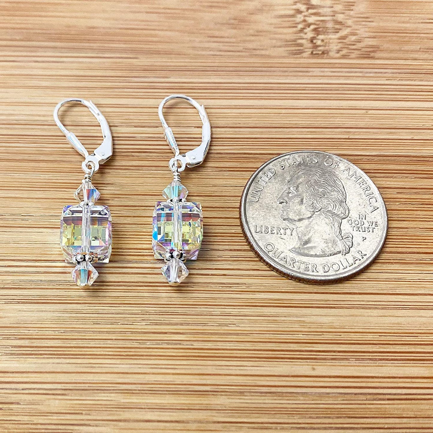 Handmade Cube Clear Austrian Crystals Leverback Drop Sterling Silver Earrings Apparel & Accessories > Jewelry > Earrings Gem Avenue