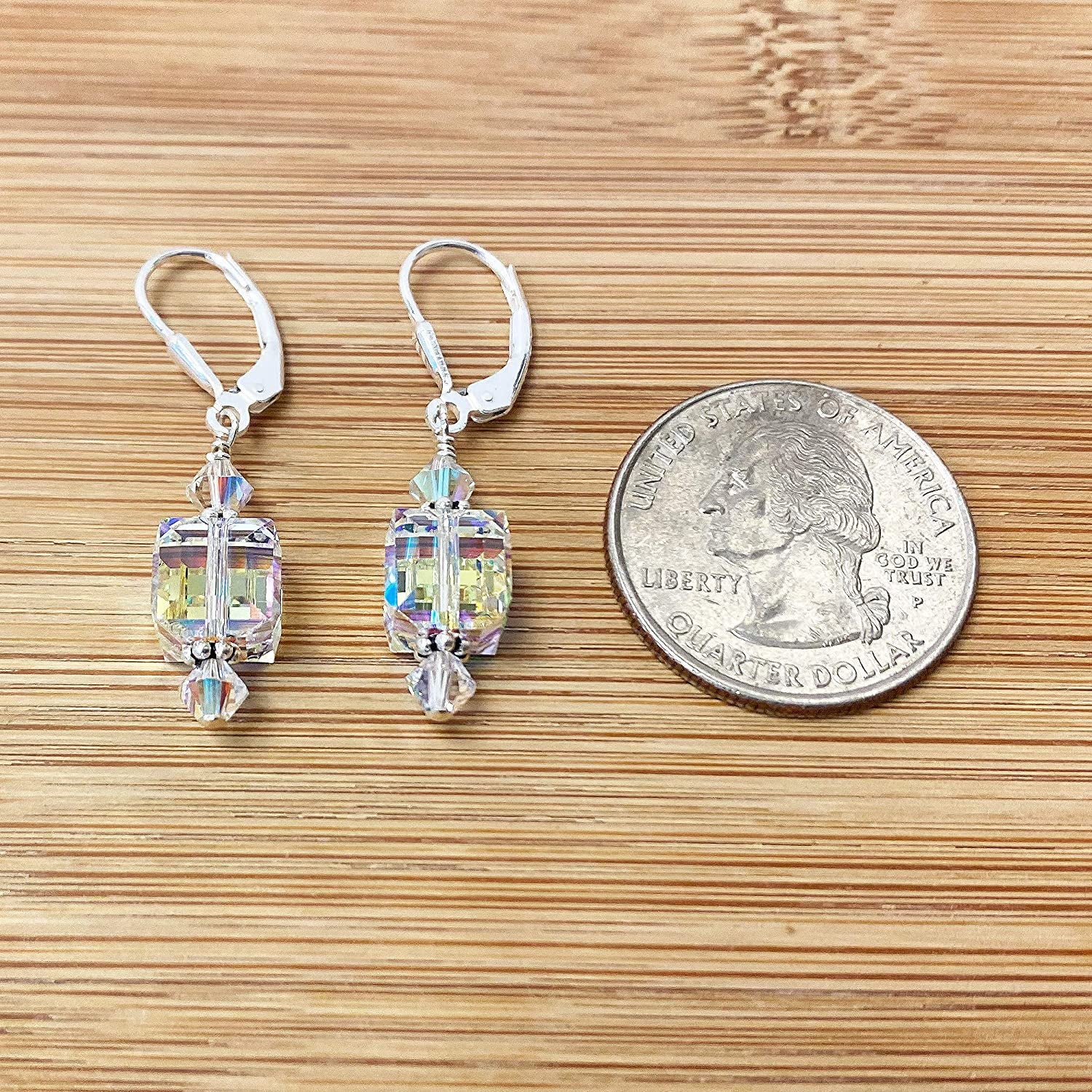Handmade Cube Clear Austrian Crystals Leverback Drop Sterling Silver Earrings Apparel & Accessories > Jewelry > Earrings Gem Avenue