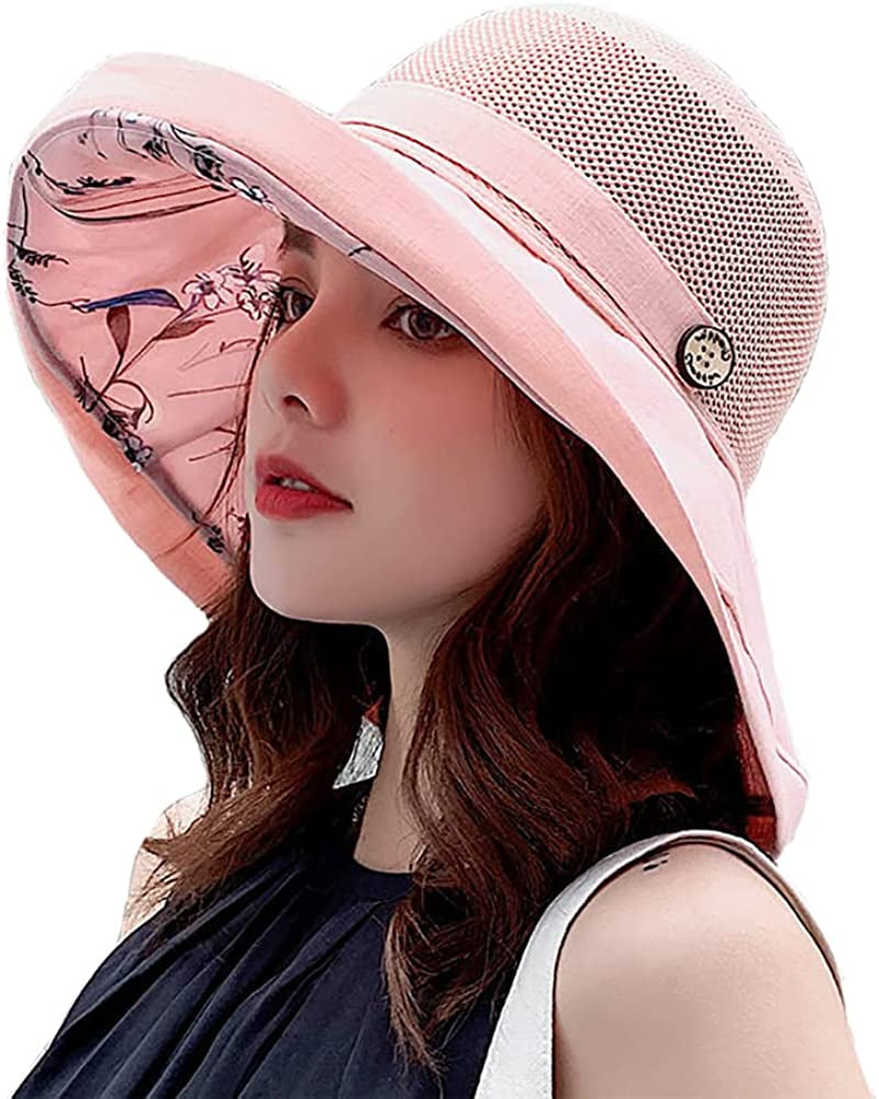 Women'S Mesh Sun Hats Summer UV Protection Wide Brim Beach Fishing Cap Apparel & Accessories > Clothing Accessories > Hats Mookyun Pink
