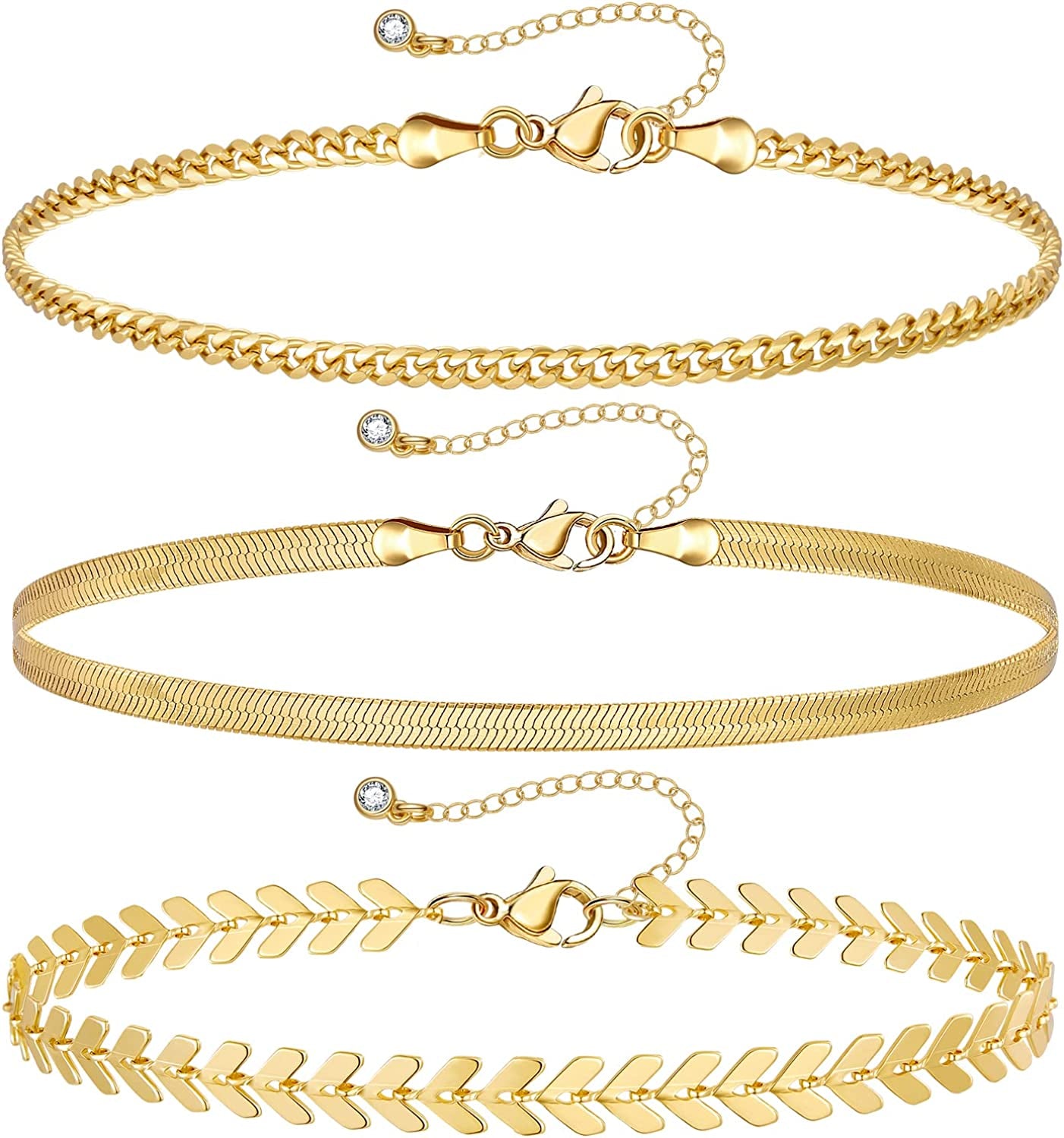 Kissyan Gold Layered Ankle Bracelets for Women, Dainty 14K Gold Plated Layering Anklets Set Adjustable Fashion Cuban Link Snake Tennis Chain Ankles Summer Beach Foot Jewelry Gifts for Women Girls Apparel & Accessories > Jewelry > Anklets KissYan M-Gold