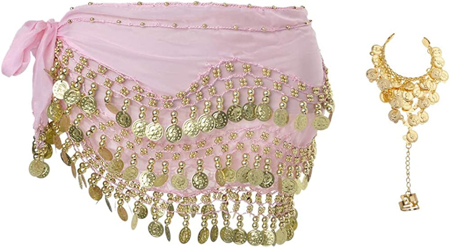 Bellylady Gold Coins Belly Dance Hip Scarf, Wholesale Dance Belt & Gypsy Bracelet Apparel & Accessories > Clothing Accessories > Scarves & Shawls BellyLady Pink