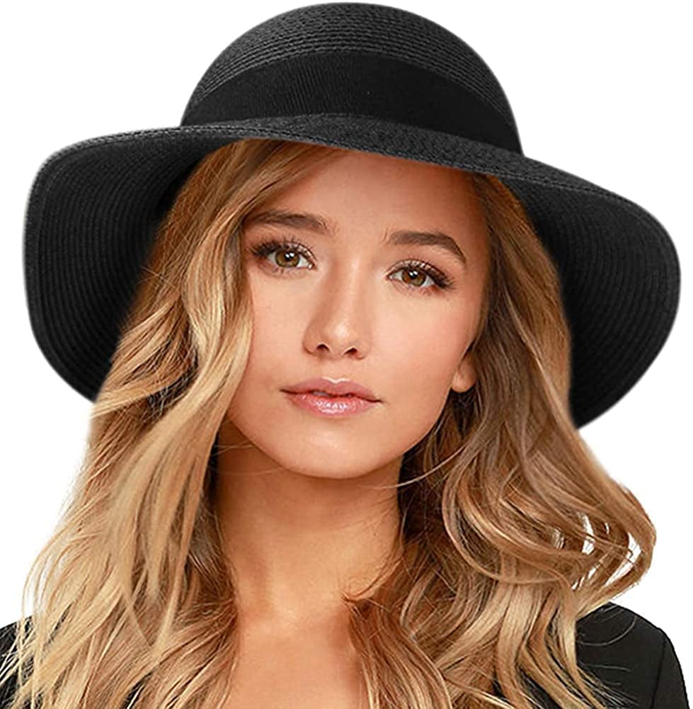 FURTALK Womens Beach Sun Straw Hat UV UPF50 Travel Foldable Brim Summer UV Hat Apparel & Accessories > Clothing Accessories > Hats KYLIE MAX A-black Medium