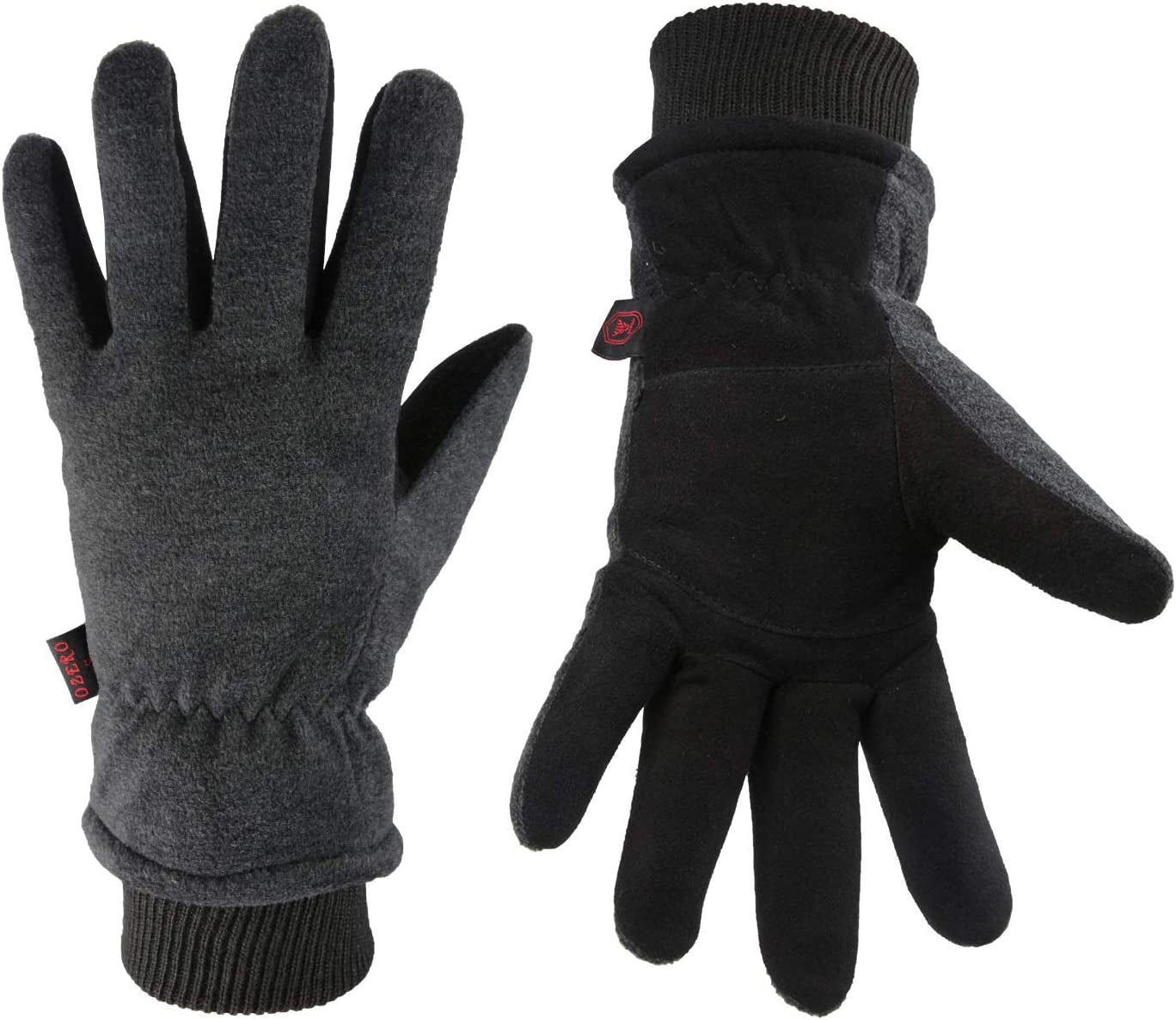 Winter Gloves -30°F Cold Proof Deerskin Suede Leather Insulated Water-Resistant Windproof Thermal Glove for Driving Hiking Snow Work in Cold Weather - Warm Gifts for Men and Women Apparel & Accessories > Clothing Accessories > Gloves & Mittens OZERO Gray-black X-Large