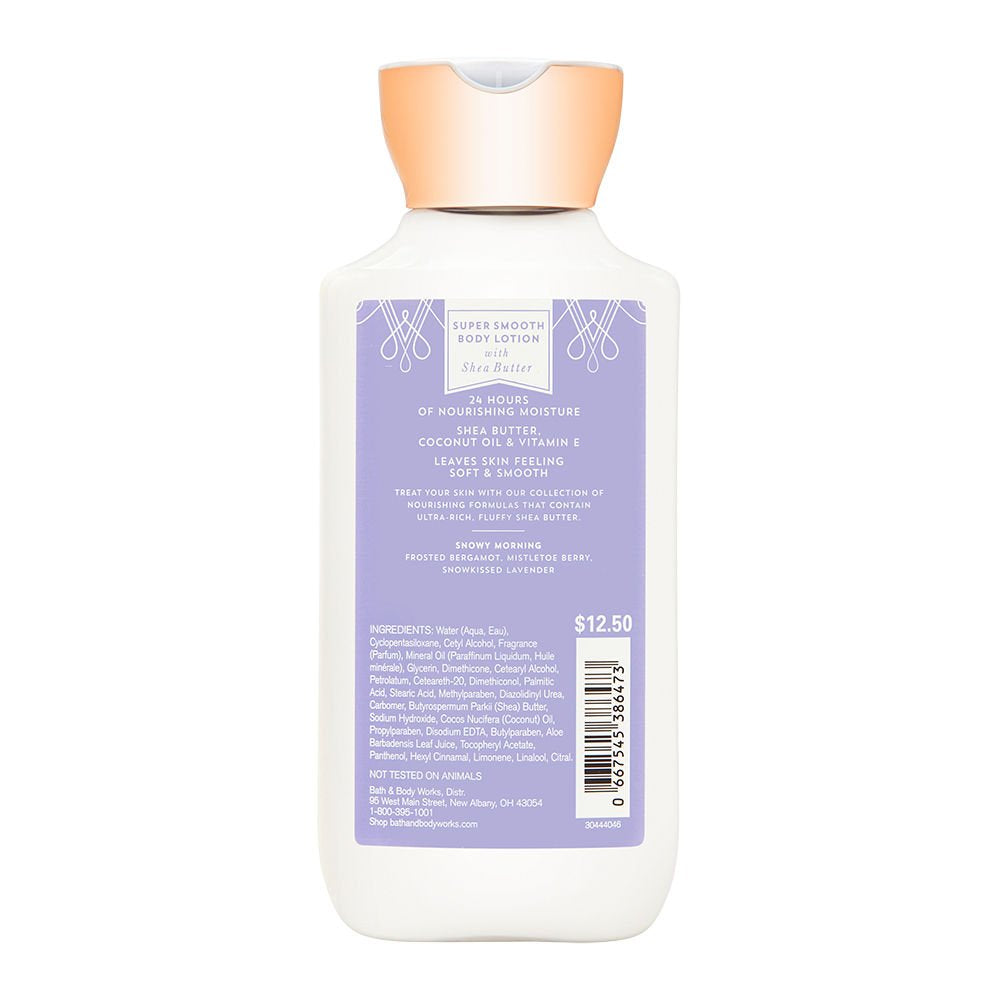 Bath and Body Works Snowy Morning Super Smooth Body Lotion with Shea Butter 8 Ounce Purple Label 2017 Health & Beauty > Personal Care > Cosmetics > Bath & Body Bath & Body Works