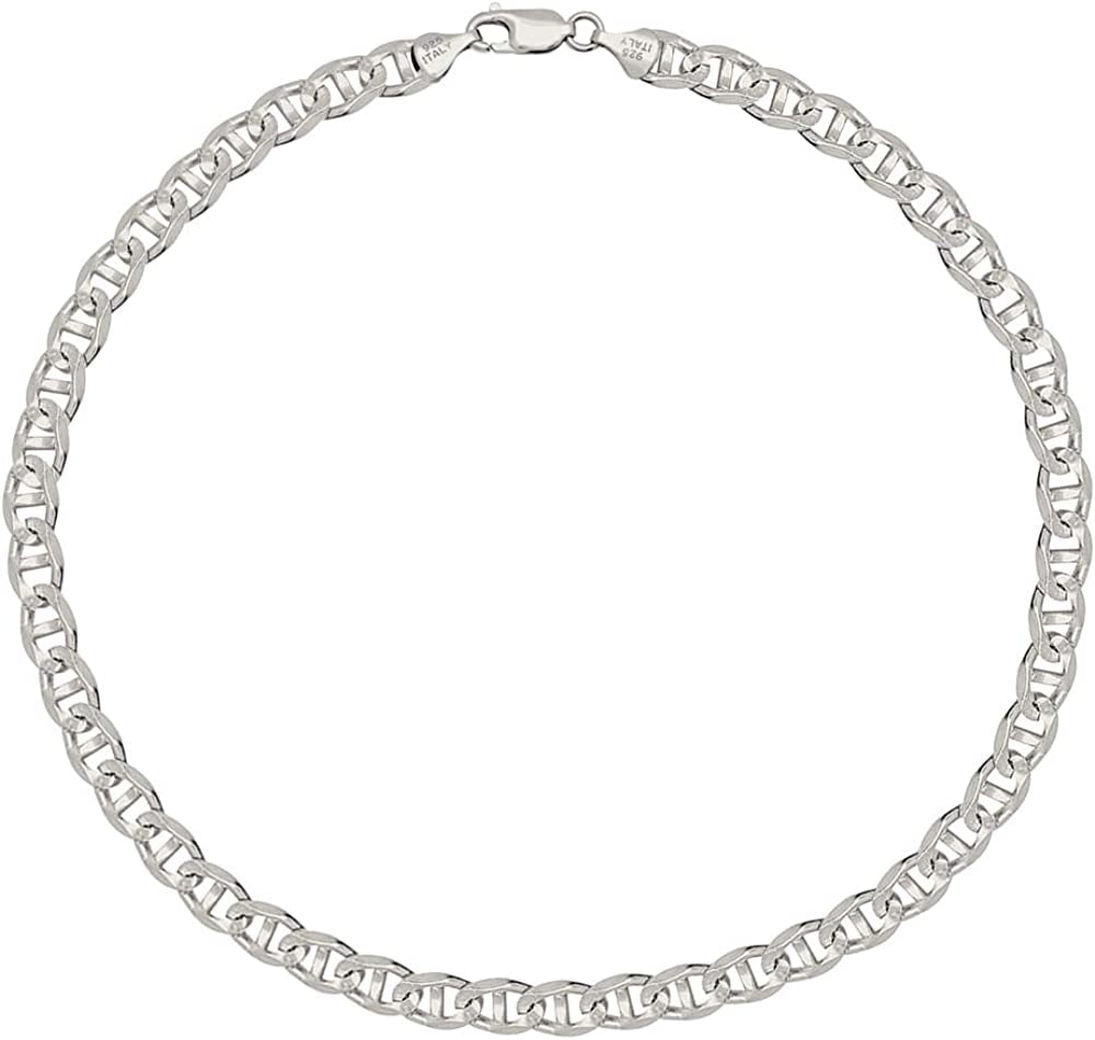 Savlano 925 Sterling Silver Solid Italian Figaro, Rope,Herringbone, Curb, Ball Bead, Snake, Mariner Chain Anklet for Women & Girls, Comes in 0.8Mm - 5Mm Gift Box Apparel & Accessories > Jewelry > Anklets Savlano Mariner 3.5mm 9.0 Inches