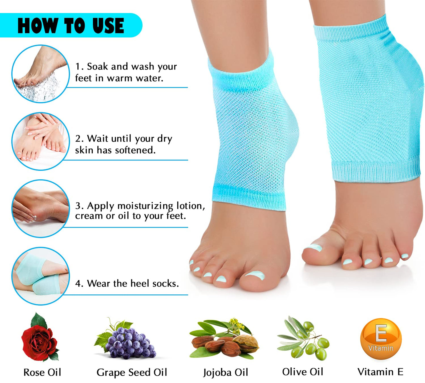 Nado Care Moisturizing Socks Lotion Gel for Dry Cracked Heels - Spa Gel Socks Humectant Moisturizer Heel Balm Foot Treatment Care Heel Softener Compression Cotton - 4 Pair Health & Beauty > Personal Care > Foot Care Nado care
