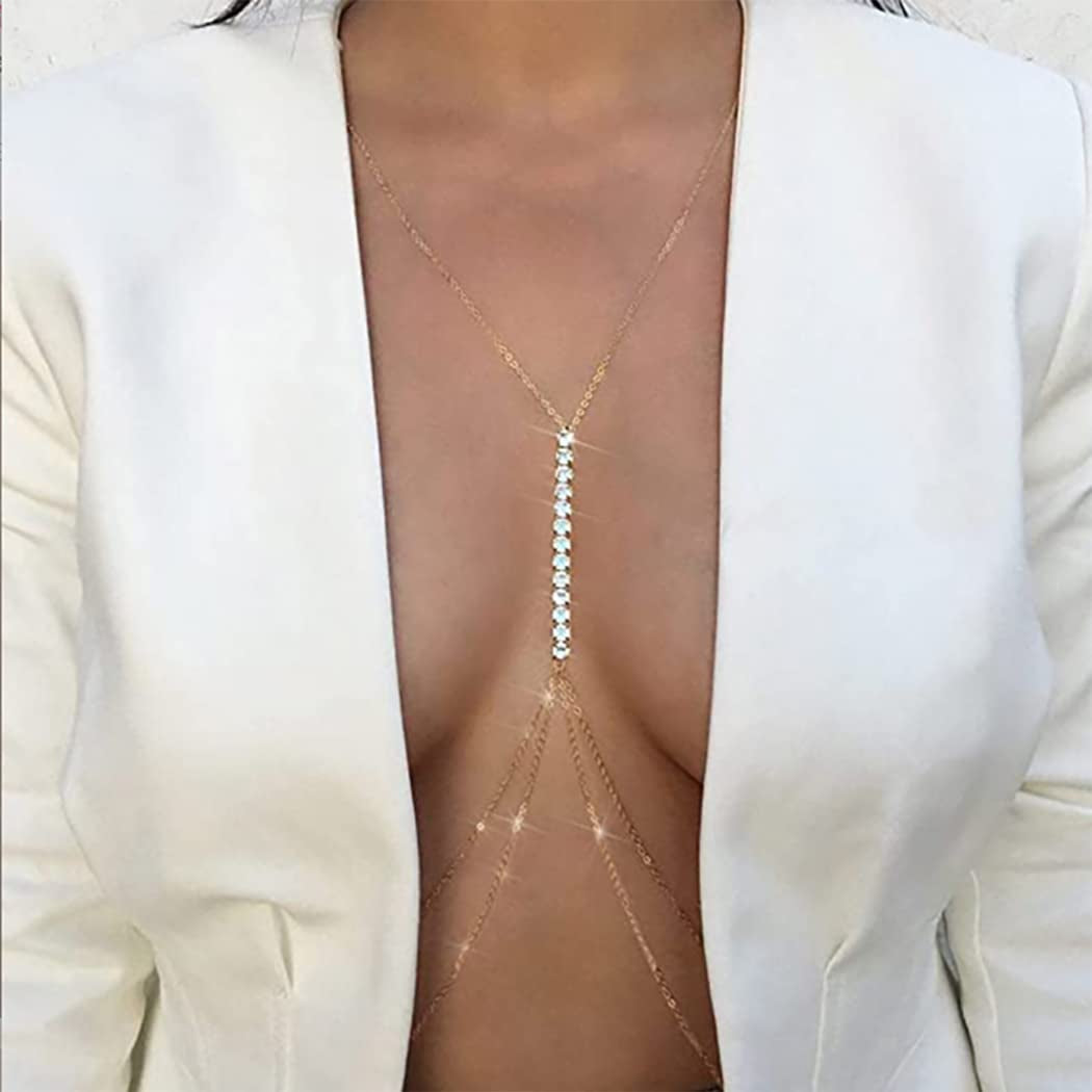 Jerany Rhinestone Sexy Body Waist Chain Gold Layered Body Necklace Party Body Accessories for Women and Girls Apparel & Accessories > Jewelry > Body Jewelry Jerany
