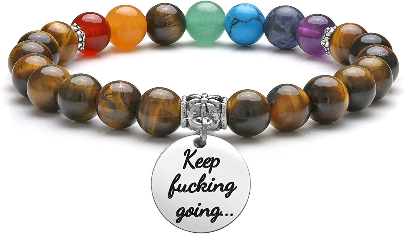 Top Plaza 7 Chakra Stone Bead Bracelets Yoga Reiki Healing Crystals Gemstone Beaded Bracelet Friendship Inspirational Message Charm Bracelet for Women Men Apparel & Accessories > Jewelry > Bracelets Top Plaza Tiger Eye Stone
