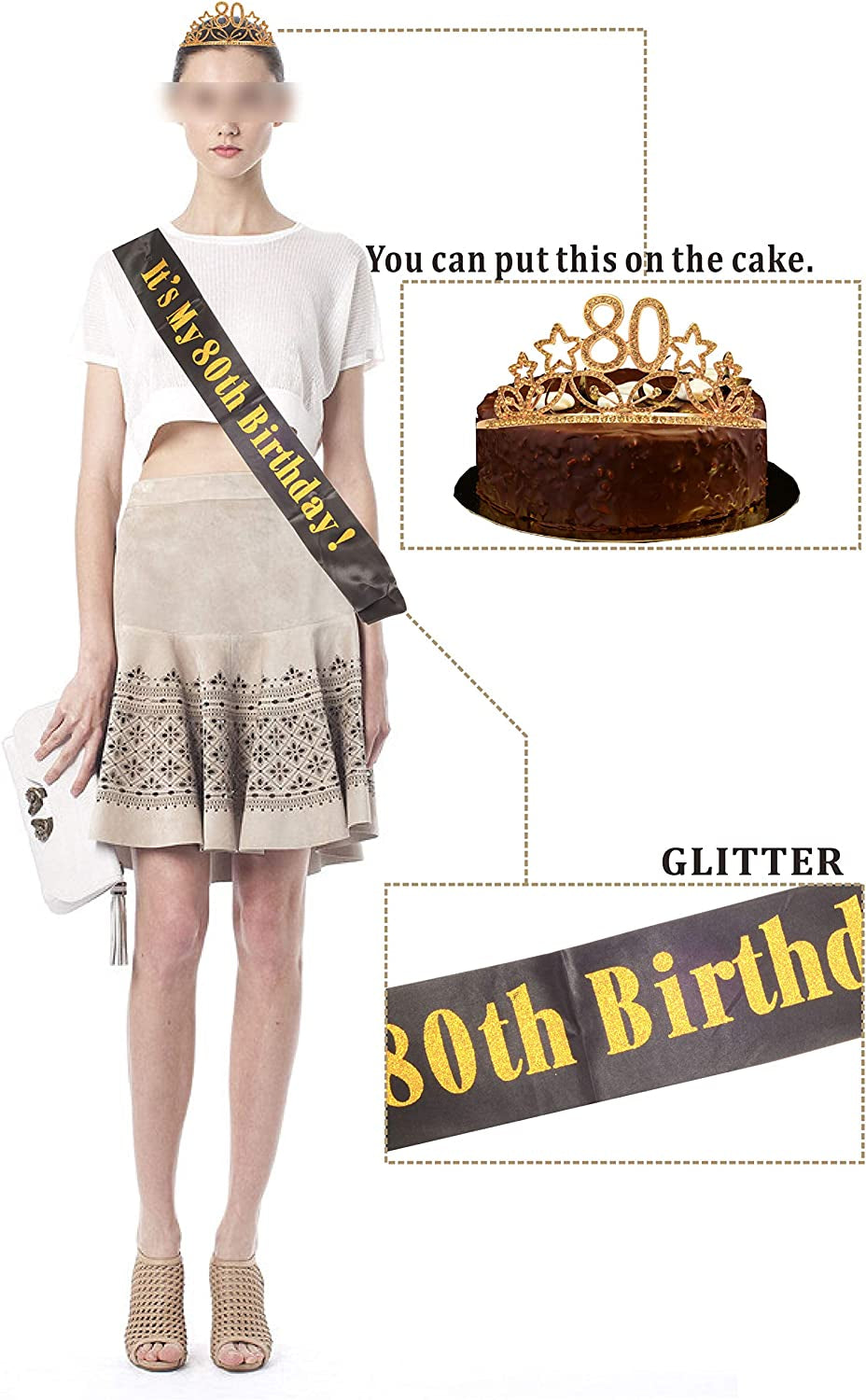 MEANT2TOBE 80Th Birthday Sash and Tiara for Women - Fabulous Glitter Sash + Stars Rhinestone Gold Premium Metal Tiara for Her, 80Th Birthday Gifts for 80 Celebration Apparel & Accessories > Clothing Accessories > Sashes MEANT2TOBE