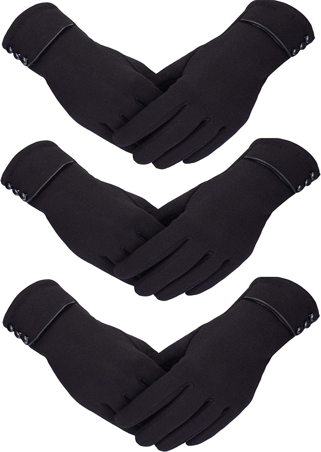 Patelai 3 Pairs Women Winter Gloves Warm Touchscreen Gloves Windproof Gloves for Women Girls Winter Using Apparel & Accessories > Clothing Accessories > Gloves & Mittens Patelai Black