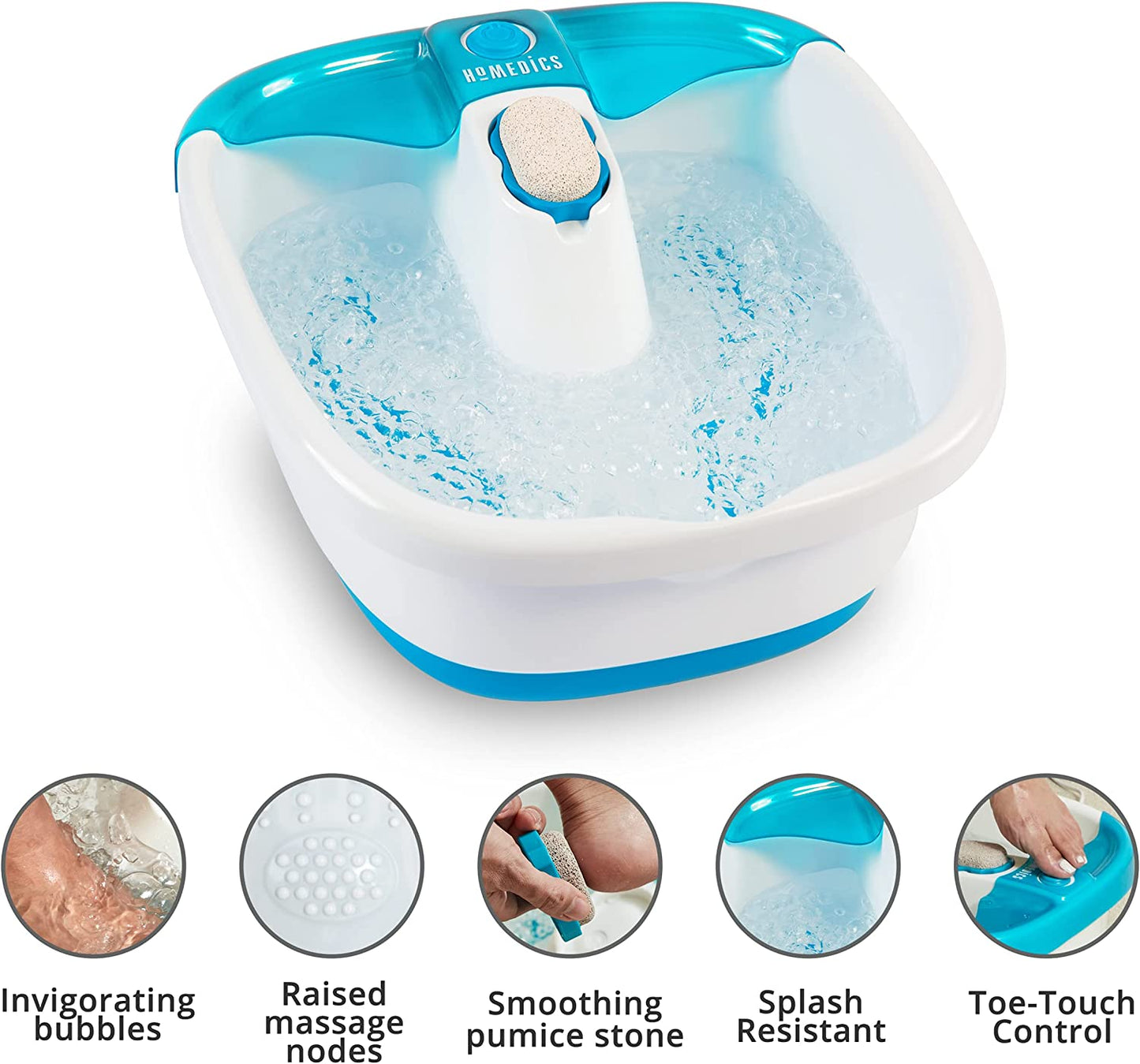 Homedics Bubble Mate Foot Spa, Toe Touch Controlled Foot Bath with Invigorating Bubbles and Splash Proof, Raised Massage Nodes and Removable Pumice Stone Health & Beauty > Personal Care > Foot Care Homedics
