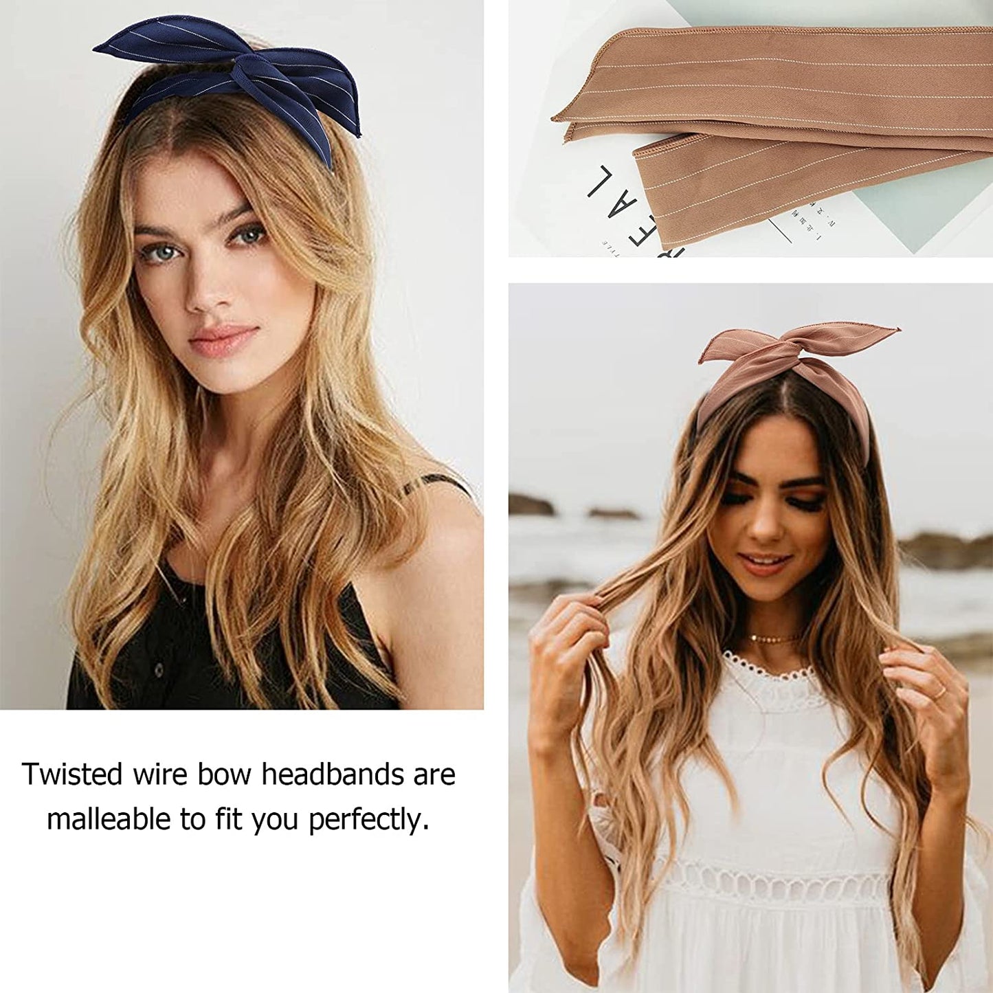 DRESHOW Twist Bow Wire Headbands Vintage Head Wrap Rabbit Ear Wired Hairbands Hair Holder Hair Accessory for Women and Girls 6 Pack Apparel & Accessories > Clothing Accessories > Bandanas & Headties DRESHOW