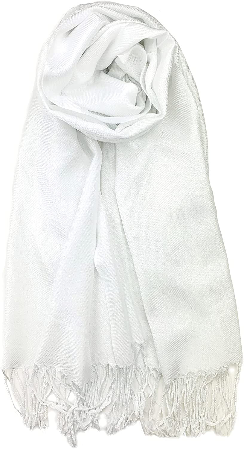 Plum Feathers Premium Solid Color and Metallic Fashion Scarf, Womens Pashmina Shawl Wrap with Fringes Apparel & Accessories > Clothing Accessories > Scarves & Shawls Plum Feathers White
