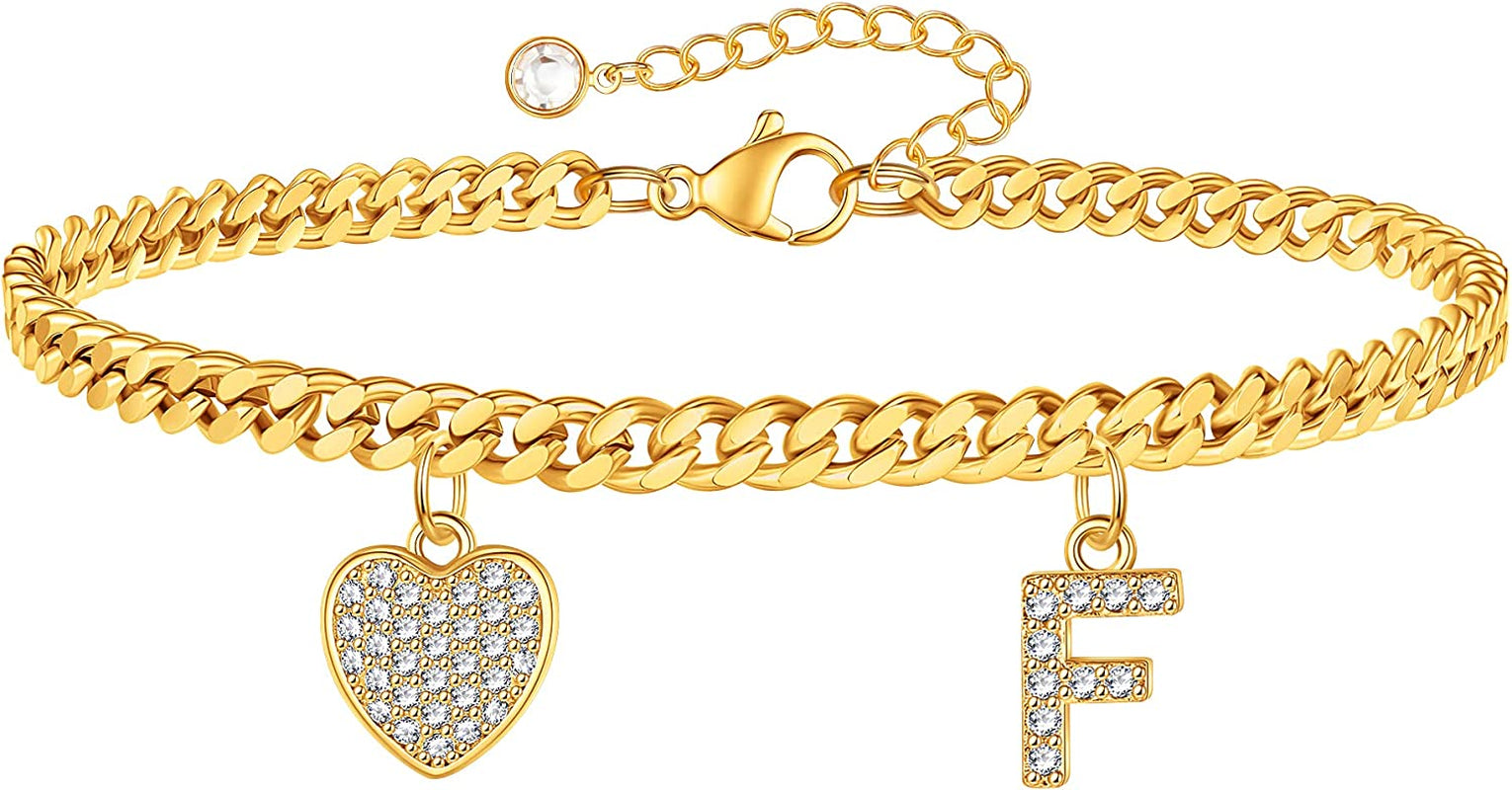 Gold Heart Ankle Bracelets for Women 14K Gold Plated Initial Charm Gold Anklets for Women Cuban Link Chain Heart Anklet Bracelets for Women Apparel & Accessories > Jewelry > Anklets BRIJEWLIC F