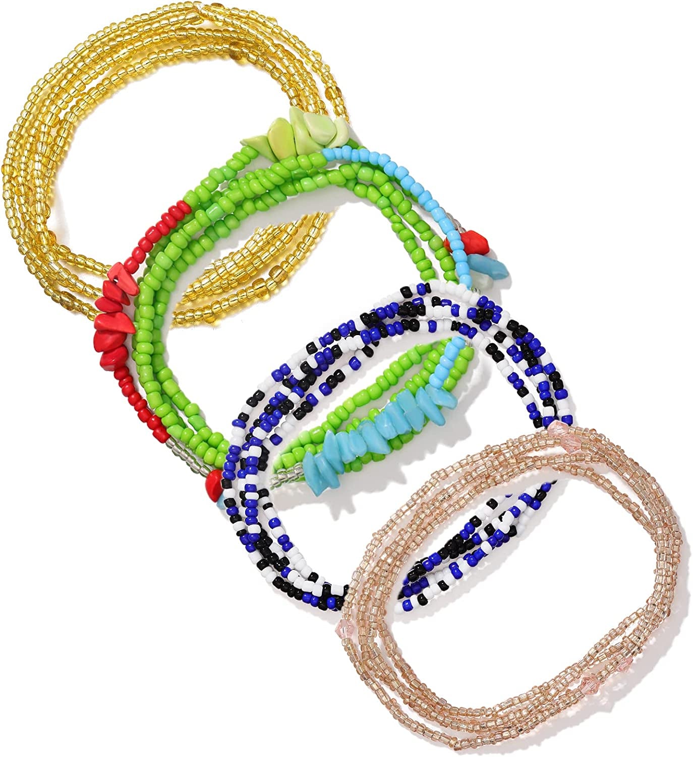 KOHOTA Beads Waist Set for Women African Beaded Body Chain Waist Belly Chain Stretchy Elastic String Multi-Color Necklace Bracelet Anklet Sexy Bikini Summer Jewelry Apparel & Accessories > Jewelry > Body Jewelry KOHOTA colorful stones