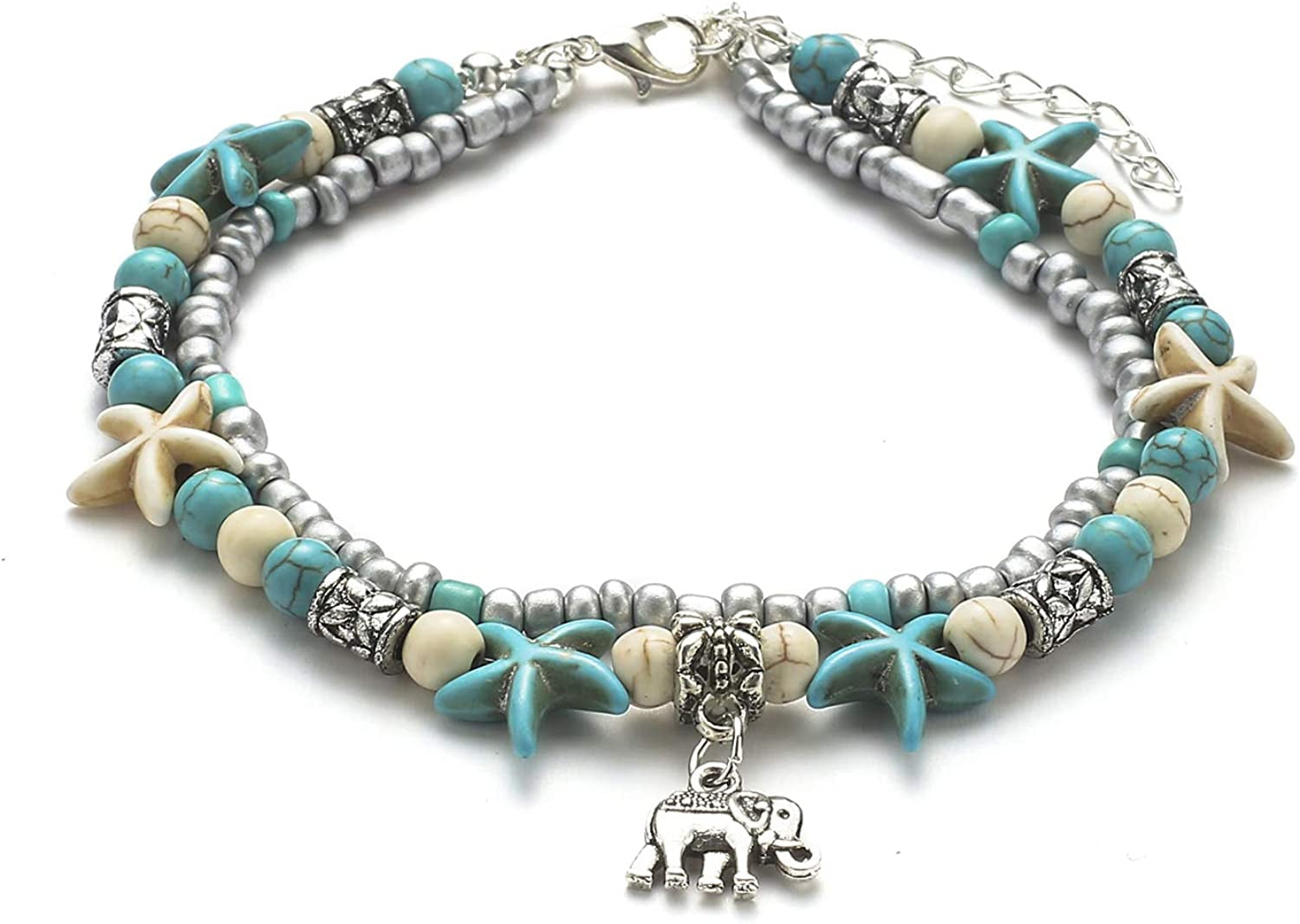 Starain Blue Turtle Anklets for Women Girls Multilayer Beads Handmade Beach Ankle Bracelet Set Boho Foot Jewelry Apparel & Accessories > Jewelry > Anklets Starain Blue Turtle Ankle