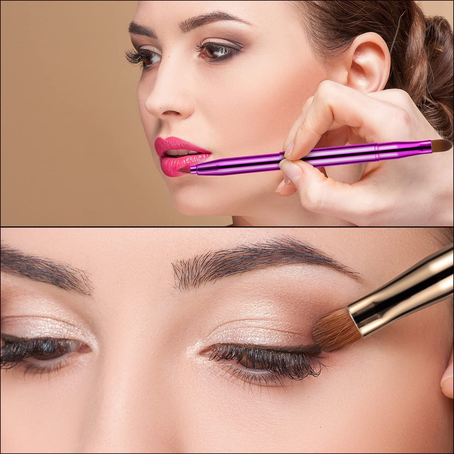 Dual End Lip Brush Concealer Brushes 3 Pieces Retractable Lipstick Eyeshadow Foundation Makeup Brush Tool Applicators Set (Gold, Purple, Bright Pink) Health & Beauty > Personal Care > Cosmetics > Cosmetic Tools > Makeup Tools TOODOO