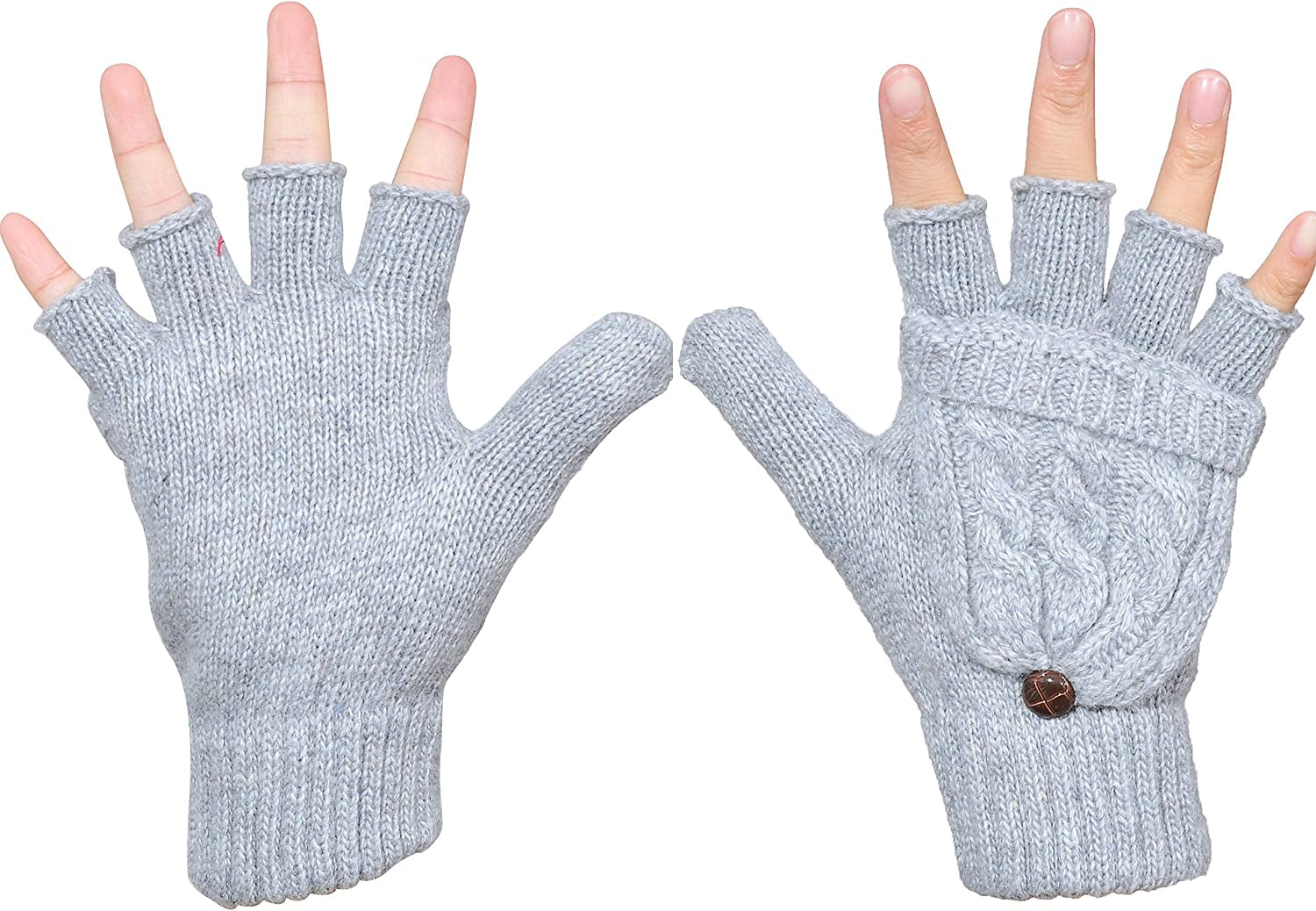 Beurlike Women'S Winter Gloves Warm Wool Knitted Convertible Fingerless Mittens Apparel & Accessories > Clothing Accessories > Gloves & Mittens Beurlike