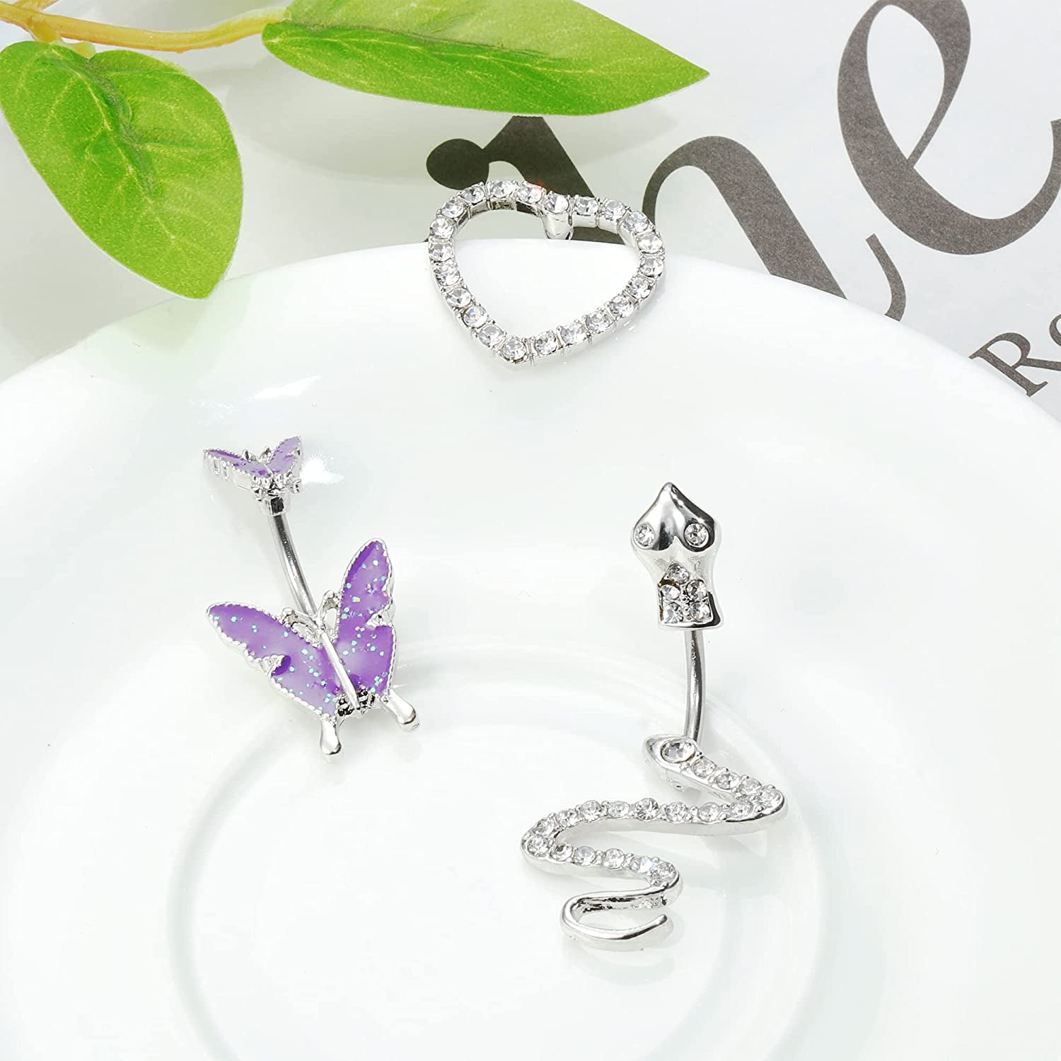 CASSIECA 14G Belly Button Rings Dangle for Women 316L Stainless Steel Snake Heart Shiny CZ Butterfly Navel Belly Rings Barbell Body Piercing Jewelry Apparel & Accessories > Jewelry > Body Jewelry CASSIECA