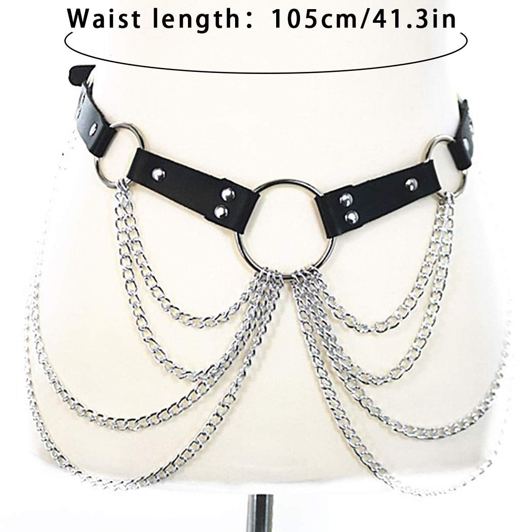 Asooll Punk Leather Waist Harness Chain Gothic Black Body Chain Belly Belt Chain Fashion Party Nightclub Body Accessories Jewelry for Women and Girls (Black1) Apparel & Accessories > Jewelry > Body Jewelry Asooll