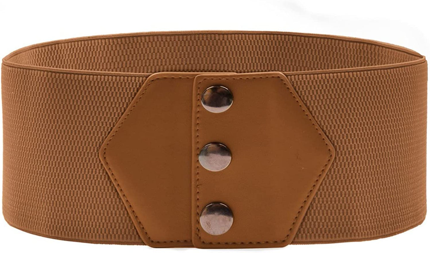 GRACE KARIN Women'S Snap-Button Corset Belt Wide Elastic Belts for Dress Stretchy Waistband Apparel & Accessories > Clothing Accessories > Belts GRACE KARIN Brown X-Large