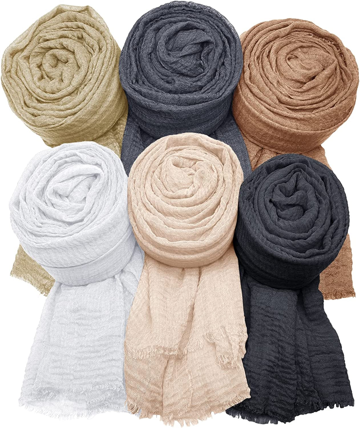 MANSHU 6 PCS Women Soft Scarf Shawl Long Scarf, Scarf and Wrap, Big Head Scarf Apparel & Accessories > Clothing Accessories > Scarves & Shawls MANSHU Milky White Light Coffee Light Pink Linen Green Black Gray Light Black