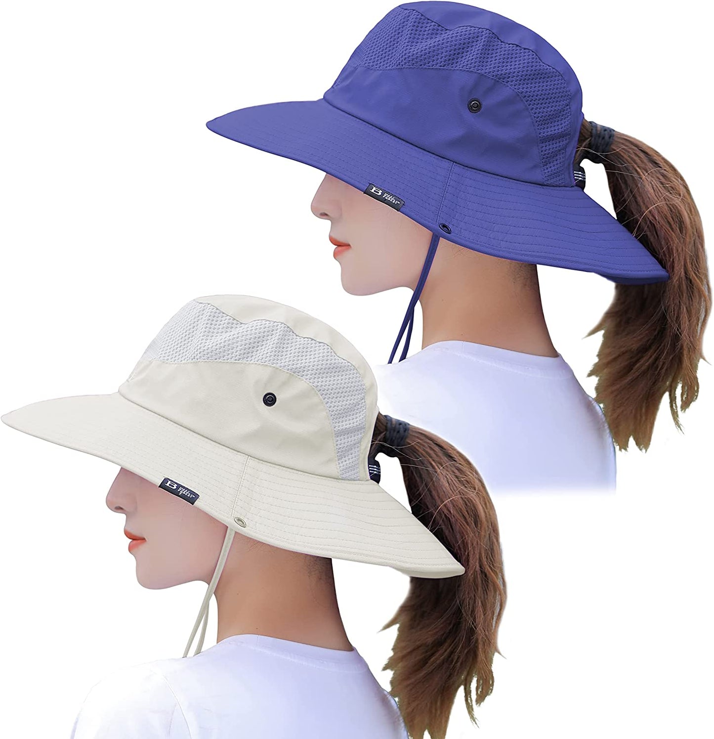Muryobao 2 Pack Womens Sun Hat Wide Brim UV Protection Beach Hats with Ponytail Hole Apparel & Accessories > Clothing Accessories > Hats Muryobao 2 Pack - Beige & Navy