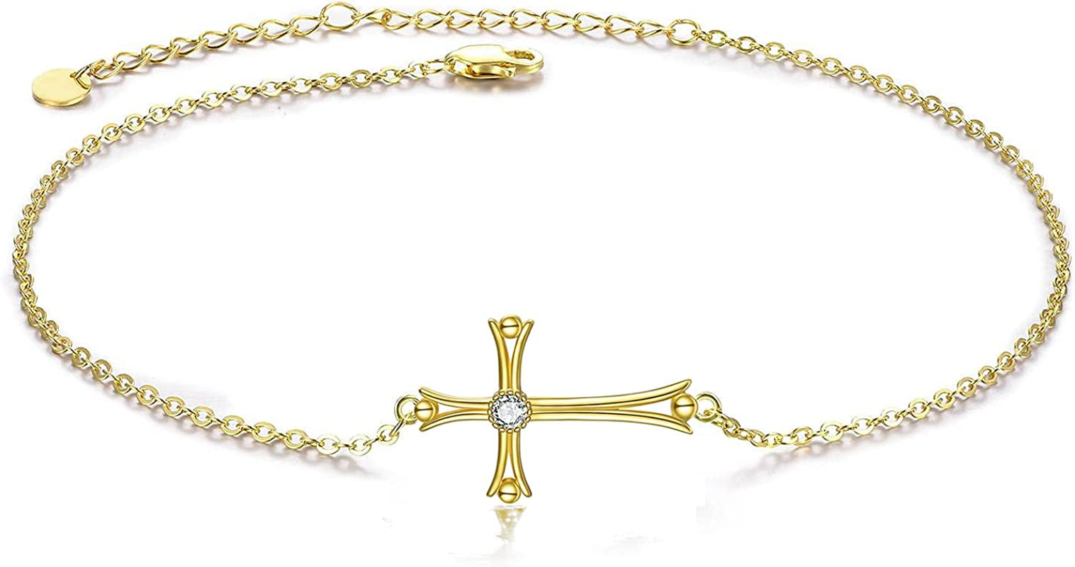 POPLYKE 925 Sterling Silver Infinity/Cross/Mermaid/Starfish/Pearl Anklet for Women Summer Jewelry Apparel & Accessories > Jewelry > Anklets POPLYKE J - Gold Cross Anklet