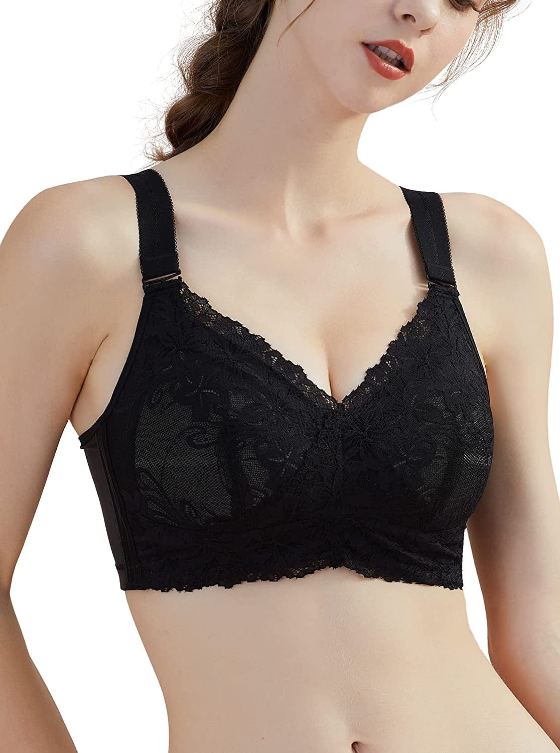 Baetty Lace Bras for Women No Underwire, Full Coverage Wireless Minimizer Bras with Honeycomb Inner Cushion 32B-42DDD (6170) 6170-black / (36) 36B