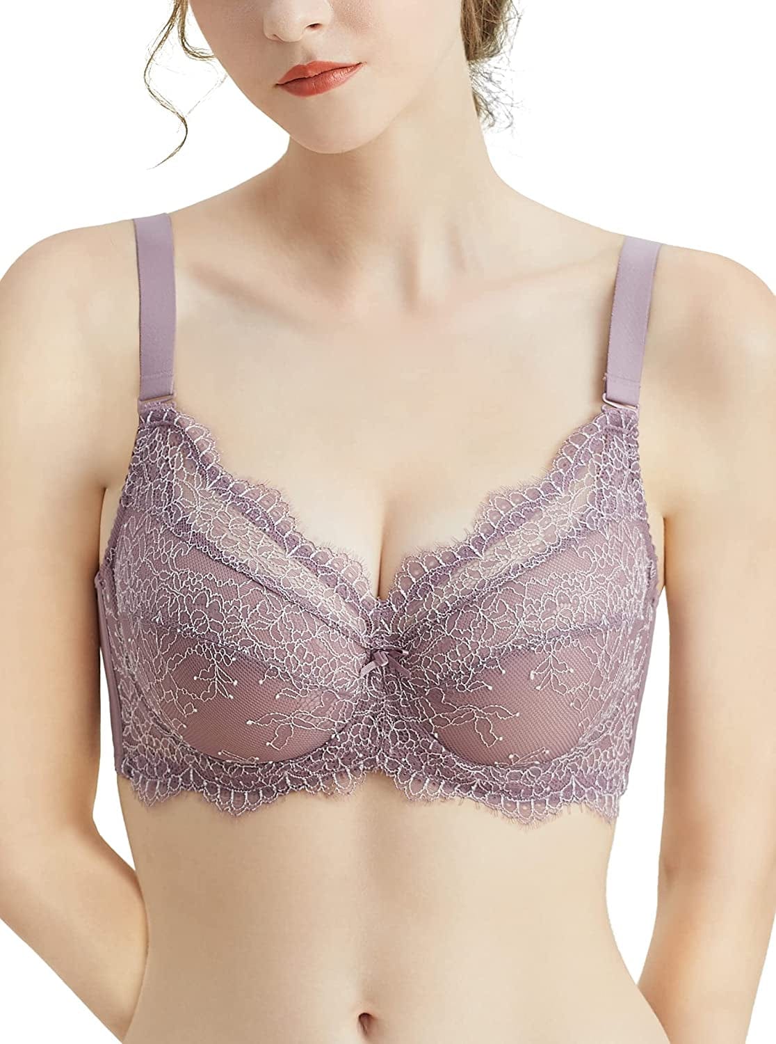 Baetty Lace Push up Bras for Women, Supportive Minimizer Bras for Women Full Coverage, Unlined Bras with Underwire (5121) 5121-purple / 36C