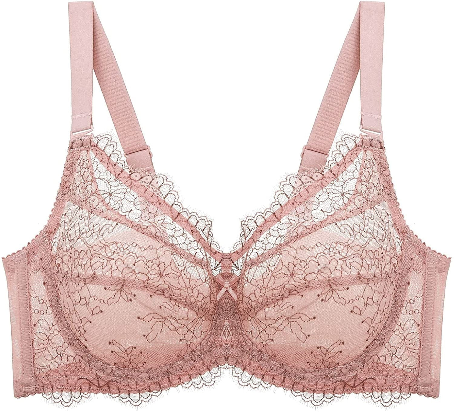 Baetty Lace Push up Bras for Women, Supportive Minimizer Bras for Women Full Coverage, Unlined Bras with Underwire (5121) 5121-pink / 42D
