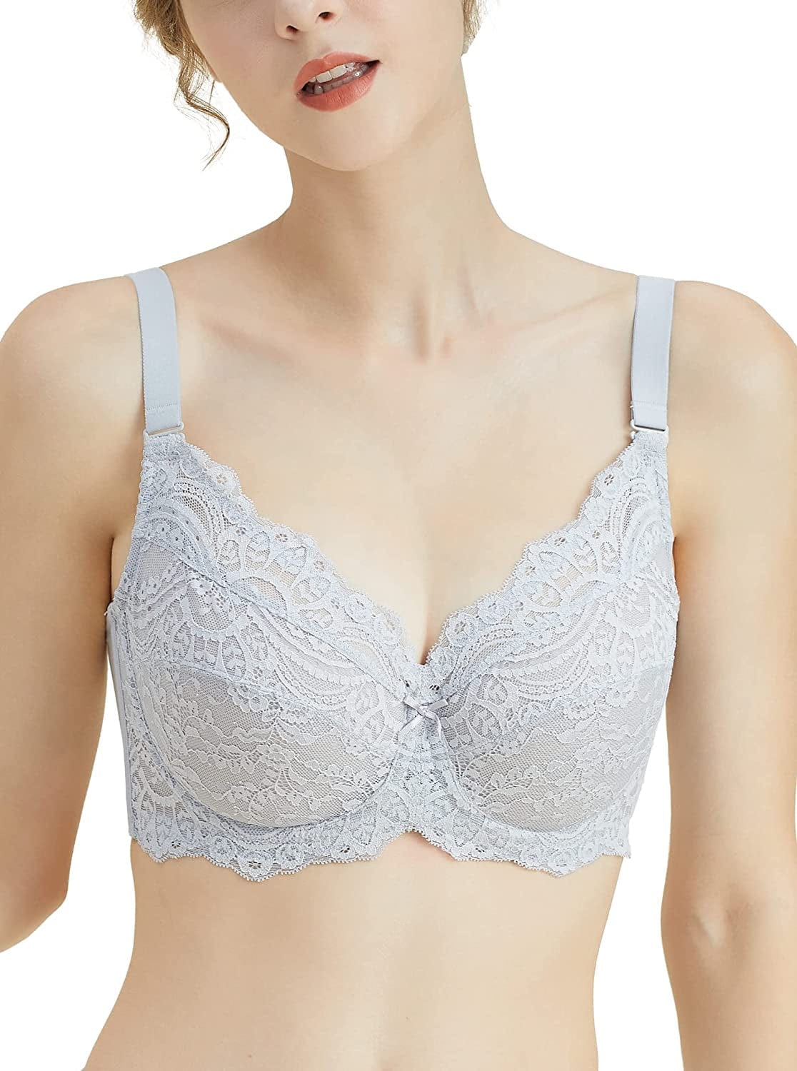 Baetty Lace Push up Bras for Women, Supportive Minimizer Bras for Women Full Coverage, Unlined Bras with Underwire (5121) 5122-blue / 36C