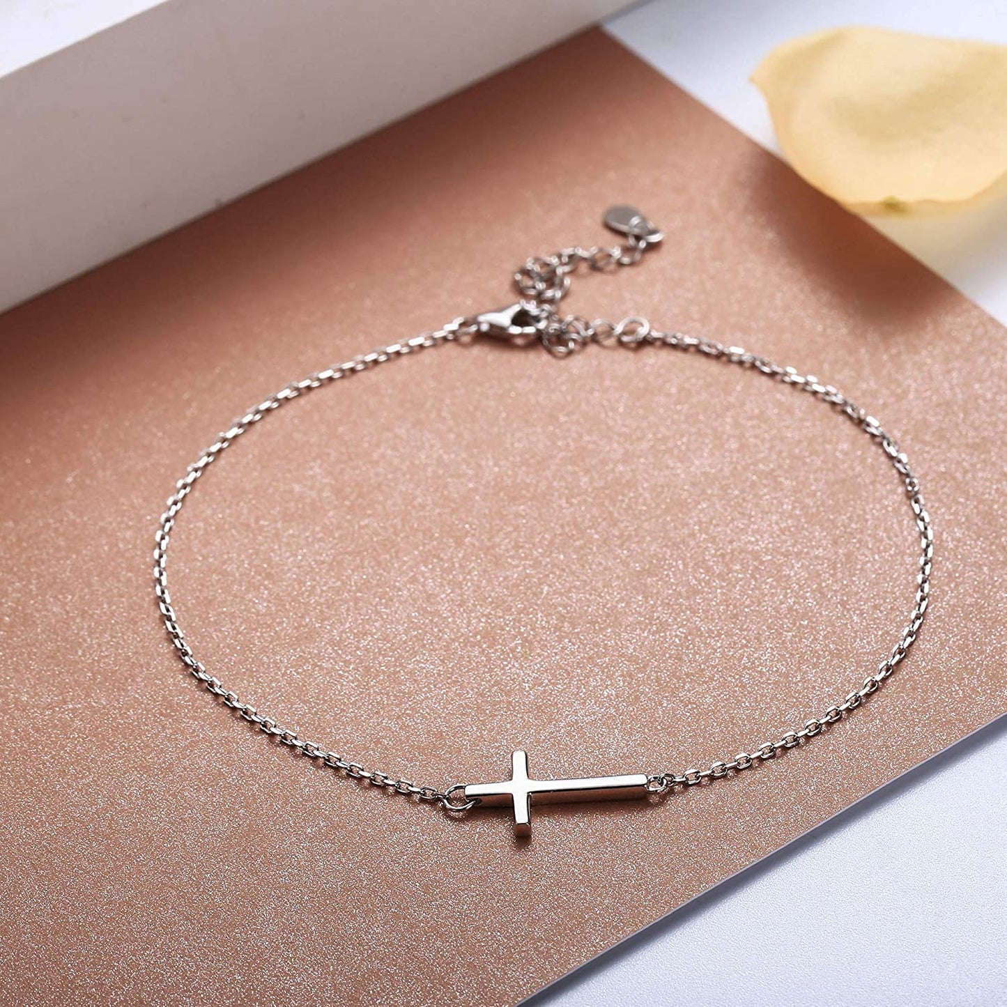 Sllaiss 925 Sterling Silver Sideways Cross Anklet for Women Men Dainty Adjustable White Gold Plated Ankle Bracelets Beach Foot Jewelry Apparel & Accessories > Jewelry > Anklets Sllaiss