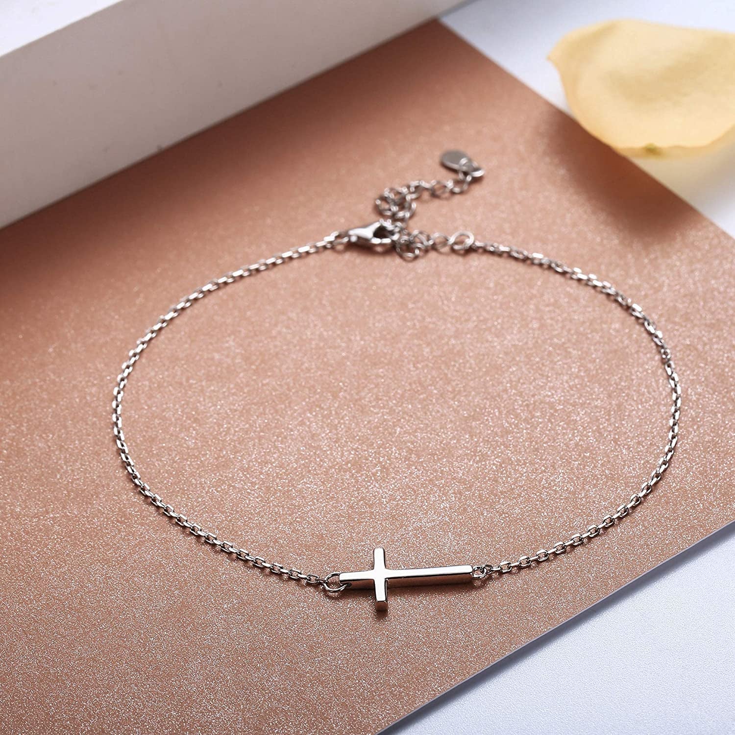Sllaiss 925 Sterling Silver Sideways Cross Anklet for Women Men Dainty Adjustable White Gold Plated Ankle Bracelets Beach Foot Jewelry Apparel & Accessories > Jewelry > Anklets Sllaiss