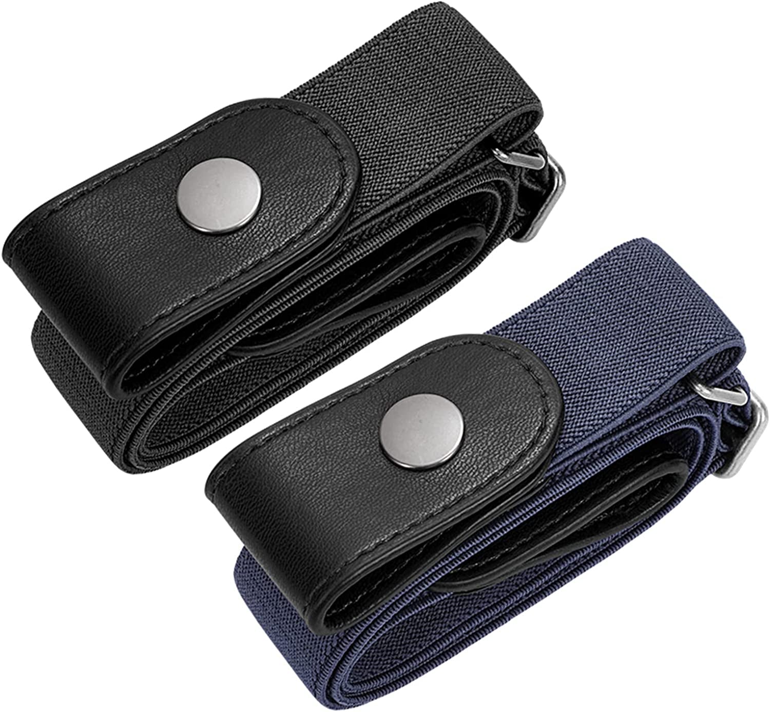 No Buckle Elastic Stretch Belts for Men and Women, Comfortable Invisible Belts for Jeans Pants Apparel & Accessories > Clothing Accessories > Belts SUOSDEY I-black+blue(gun Button) S--M:Waist size 24''-34''