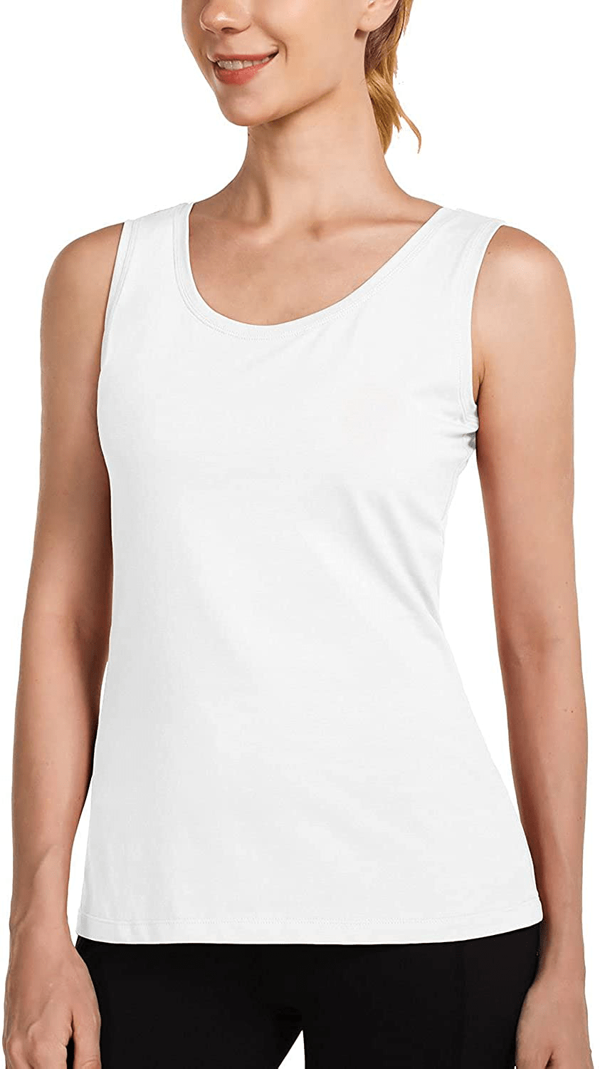 BALEAF Women'S Wide Strap Cotton Workout Tank Tops Yoga Crewneck Sleeveless Shirts Apparel & Accessories > Clothing > Activewear Kylie Max