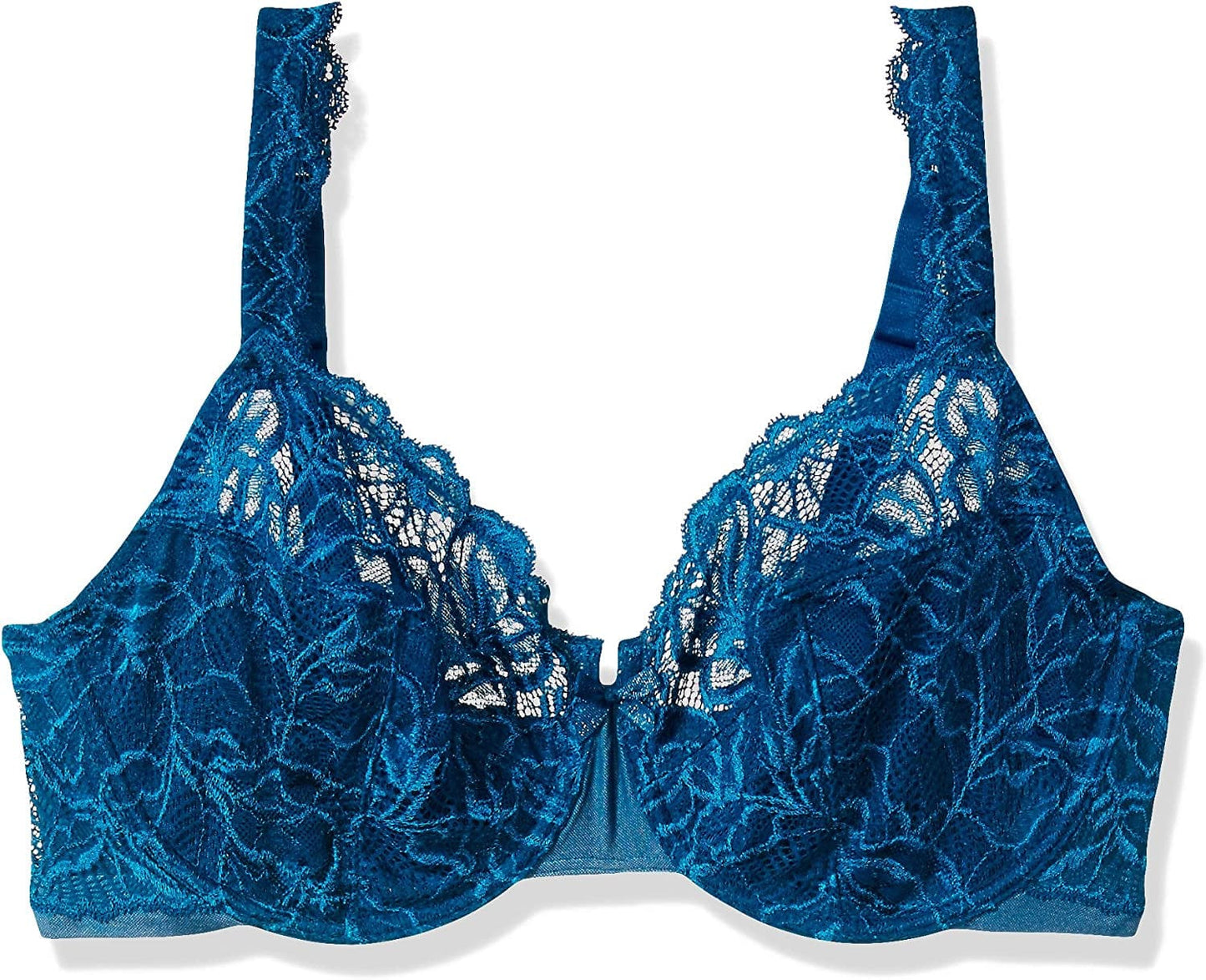 Bali Lace Desire Underwire Bra, Full-Coverage Lace Bra with Underwire Cups, Plunging Underwire Bra for Everyday Comfort Blue Oasis / 42C