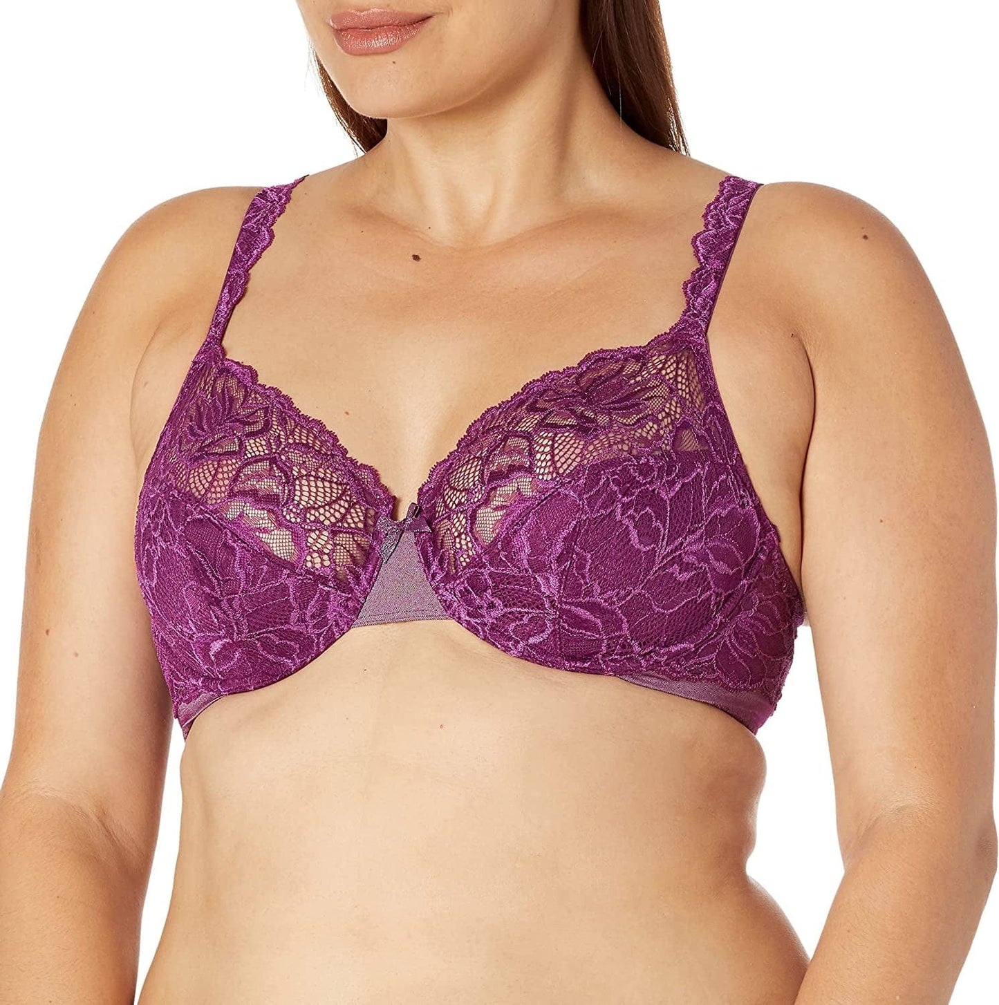 Bali Lace Desire Underwire Bra, Full-Coverage Lace Bra with Underwire Cups, Plunging Underwire Bra for Everyday Comfort Venetian Purple / 42C