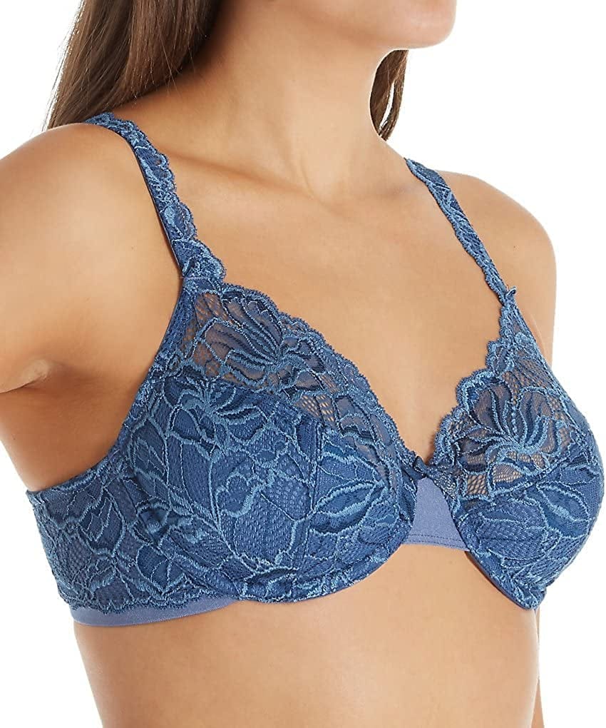 Bali Lace Desire Underwire Bra, Full-Coverage Lace Bra with Underwire Cups, Plunging Underwire Bra for Everyday Comfort Seabottom Blue / 40D
