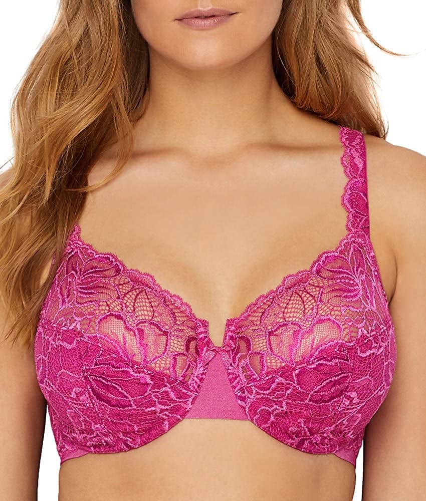 Bali Lace Desire Underwire Bra, Full-Coverage Lace Bra with Underwire Cups, Plunging Underwire Bra for Everyday Comfort Magenta Majesty / 40D