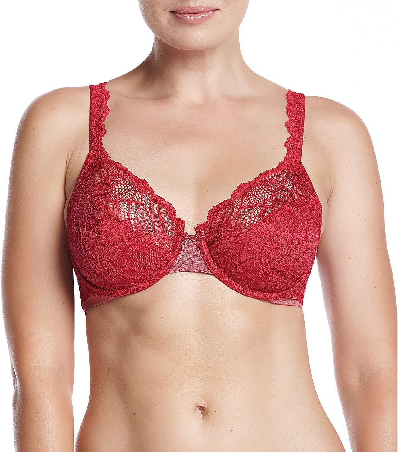 Bali Lace Desire Underwire Bra, Full-Coverage Lace Bra with Underwire Cups, Plunging Underwire Bra for Everyday Comfort Armature Red / 36D