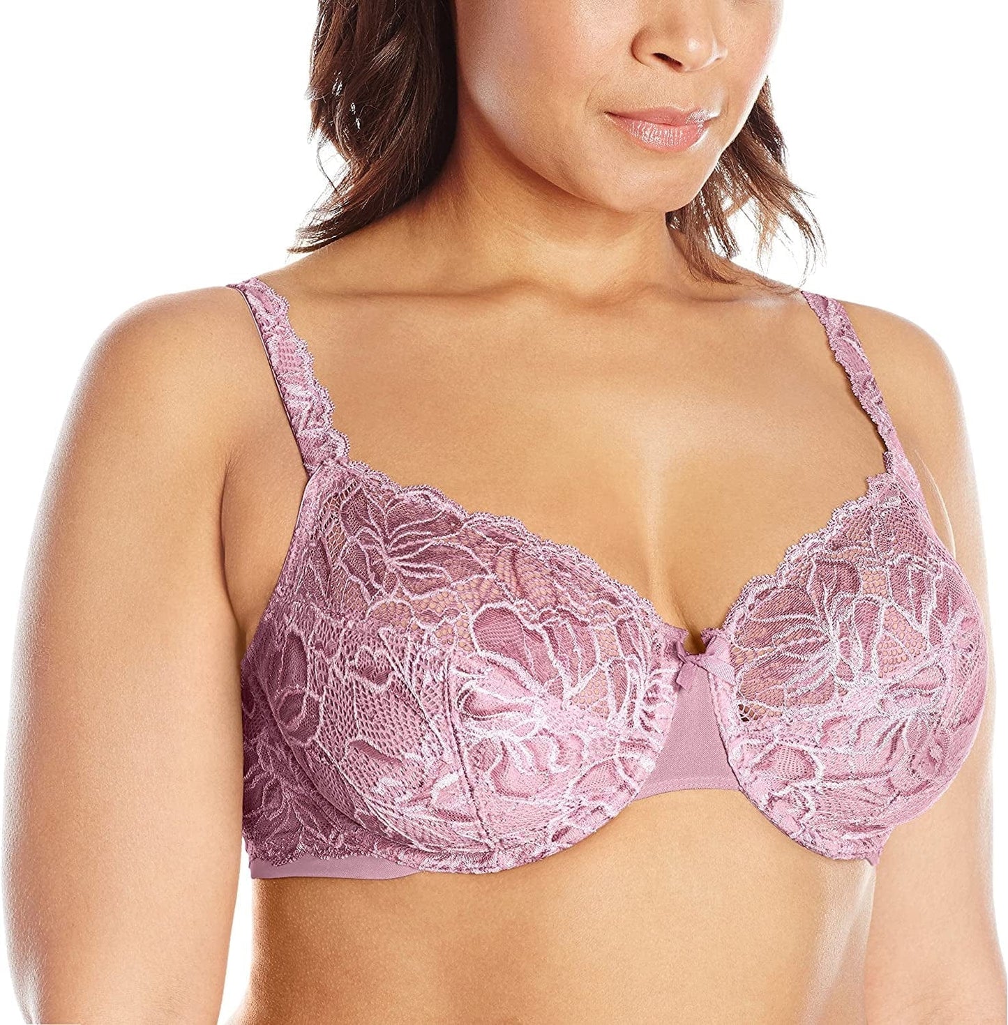 Bali Lace Desire Underwire Bra, Full-Coverage Lace Bra with Underwire Cups, Plunging Underwire Bra for Everyday Comfort Elegant Mauve / 38D