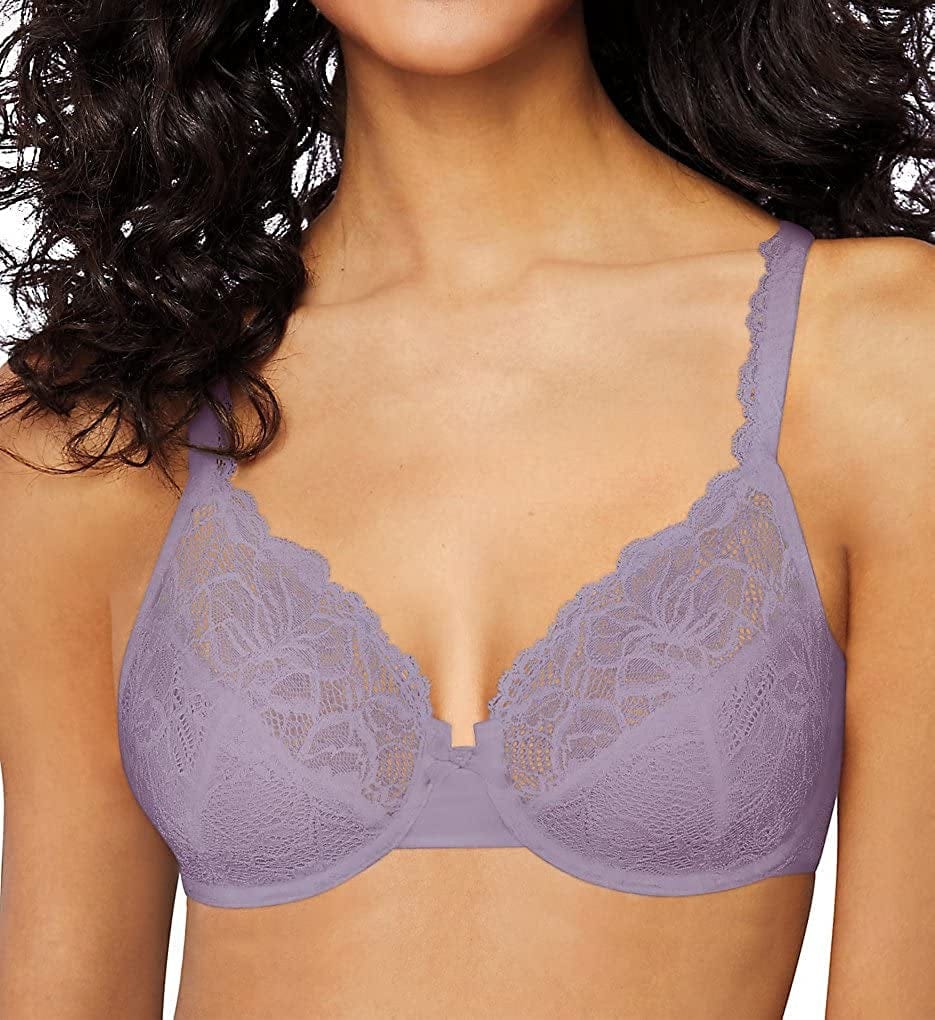 Bali Lace Desire Underwire Bra, Full-Coverage Lace Bra with Underwire Cups, Plunging Underwire Bra for Everyday Comfort Purple Shade / 40D