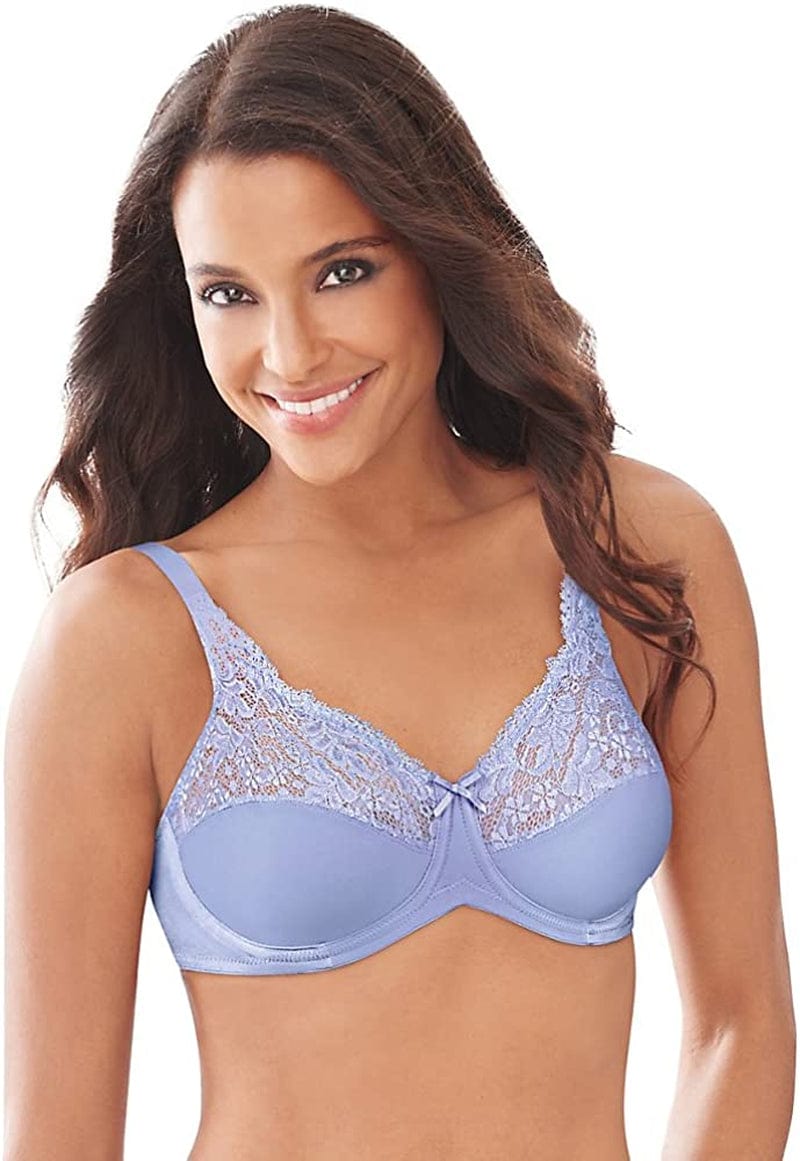 Bali Lilyette Minimizer Bra, Lacey Underwire Bra with Full-Coverage & Natural Support, Underwire Bra for Everyday Wear Perky Peri Blue / 34DD