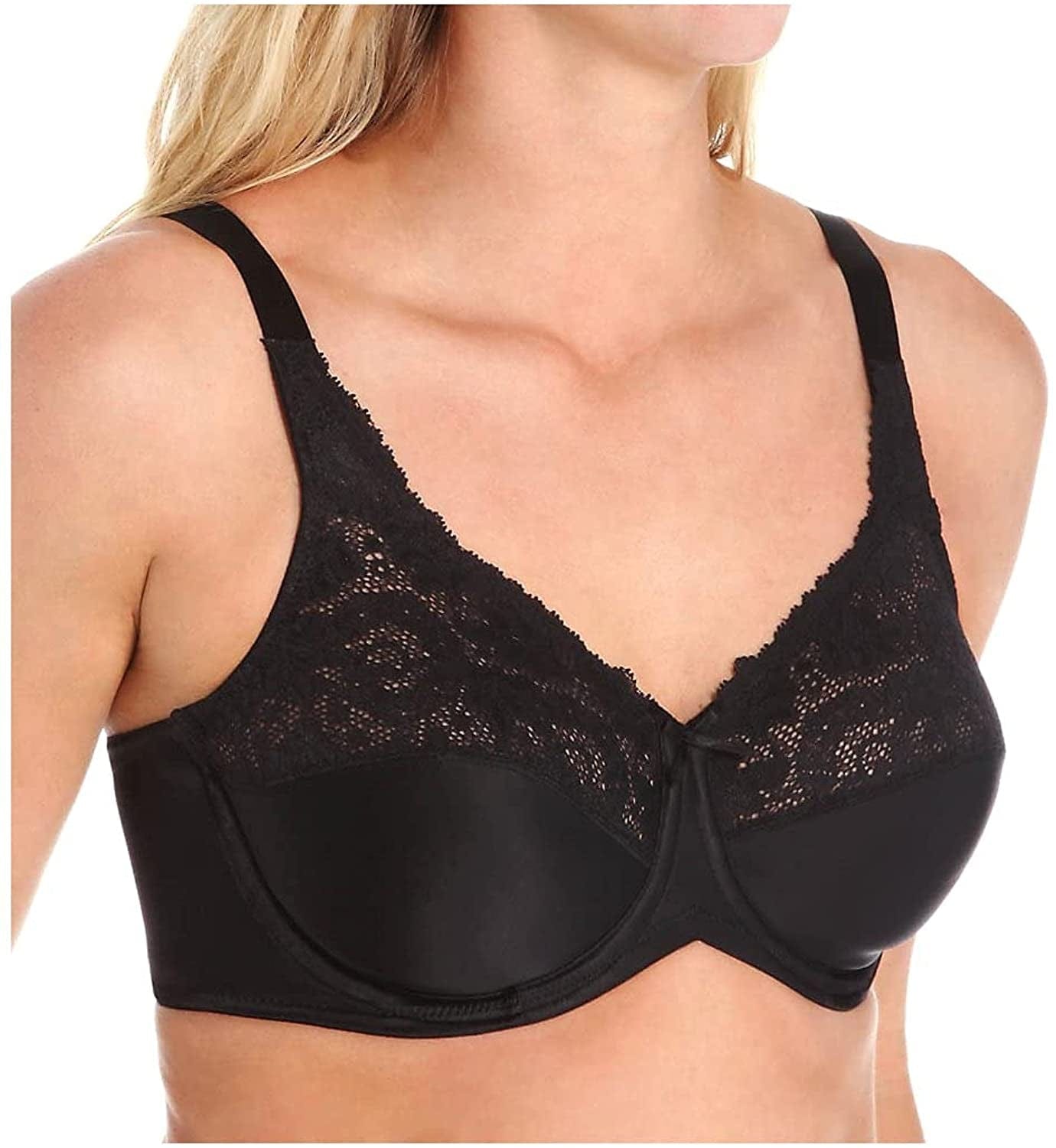 Bali Lilyette Minimizer Bra, Lacey Underwire Bra with Full-Coverage & Natural Support, Underwire Bra for Everyday Wear Black / 36G