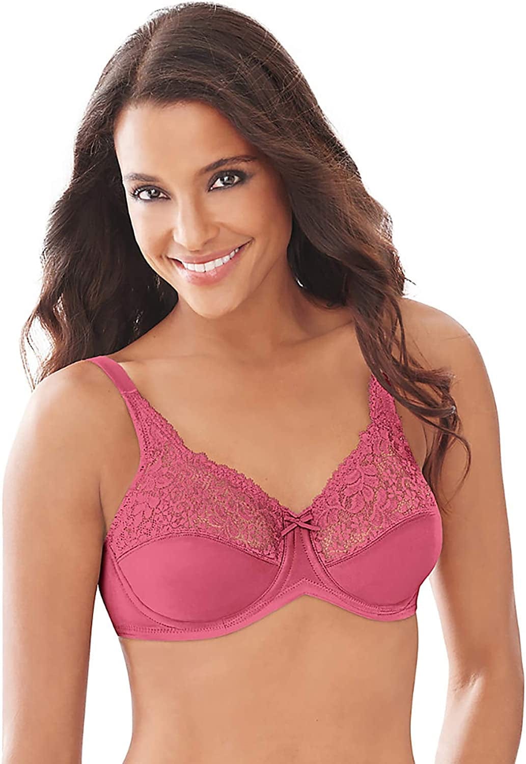 Bali Lilyette Minimizer Bra, Lacey Underwire Bra with Full-Coverage & Natural Support, Underwire Bra for Everyday Wear Terracotta Pink / 34D