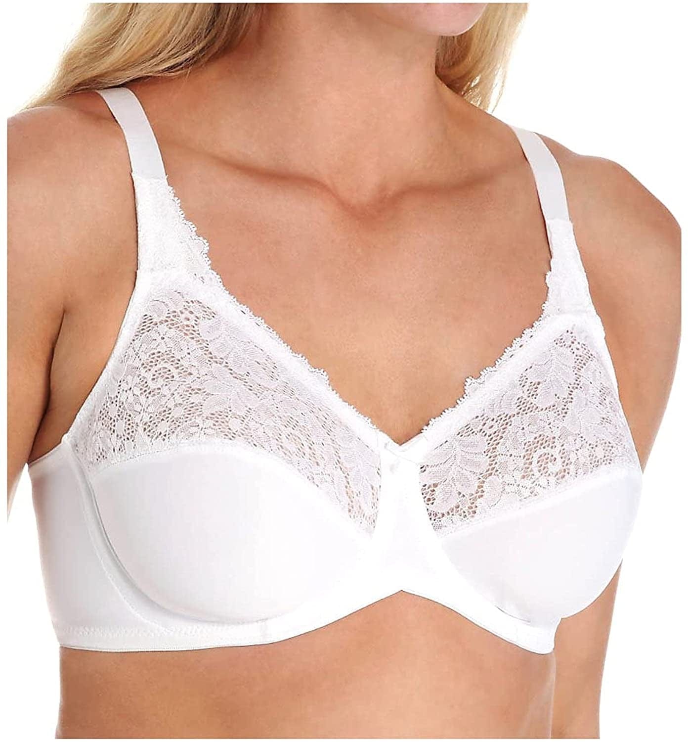 Bali Lilyette Minimizer Bra, Lacey Underwire Bra with Full-Coverage & Natural Support, Underwire Bra for Everyday Wear White / 34D